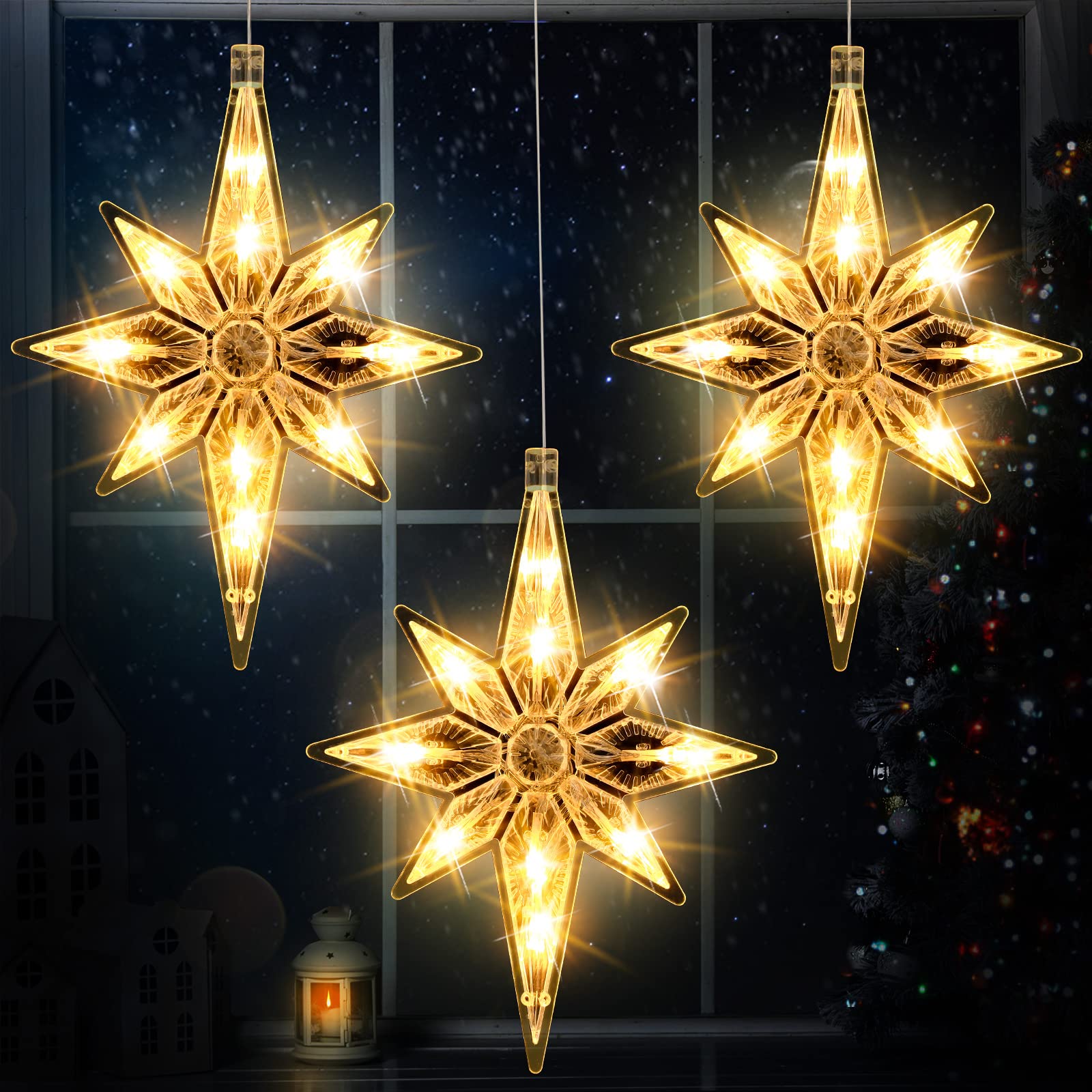Vihose 10.6 Inch Bethlehem Christmas Window Lights Plastic Led Lighted Christmas Window Silhouette Lights Large Hanging Christma