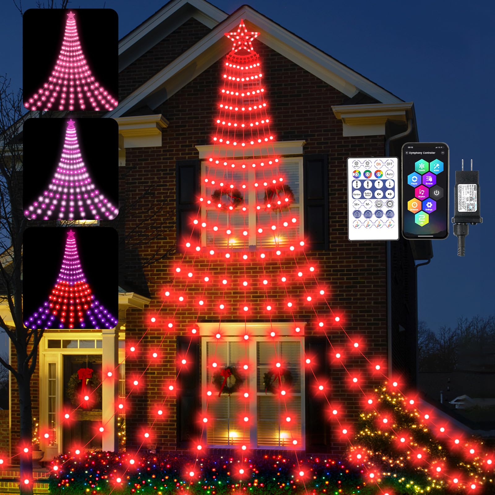 Smart Valentines Day Decorations Lights with Star Topper, 11.48ft 350 LED DIY Waterfall Tree Lights with Remote Timer Color Chan