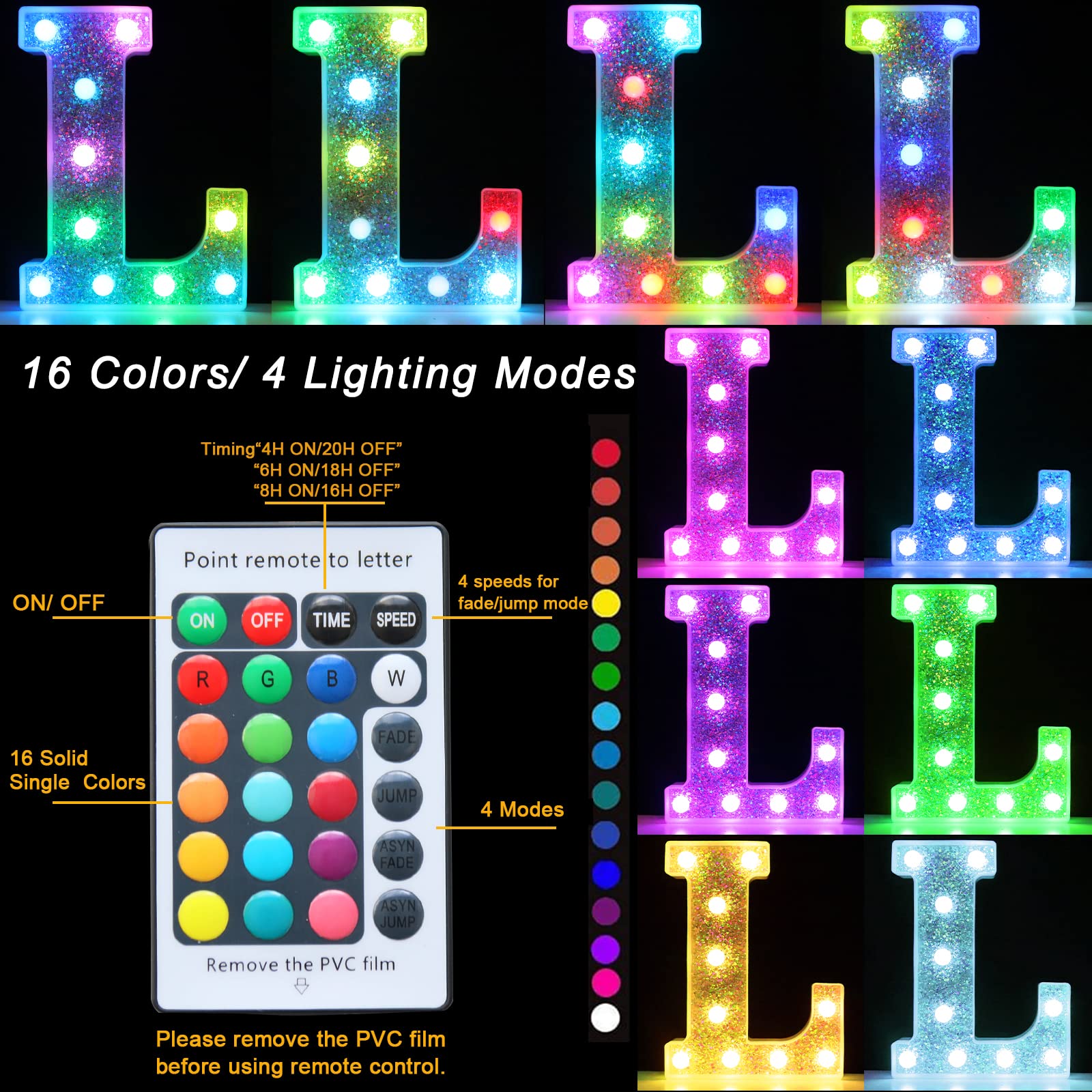 Pooqla LED Marquee Letter Light, Battery Operated, 16 Colors, Silver, Model S-RGB, Letter L for Party Decoration
