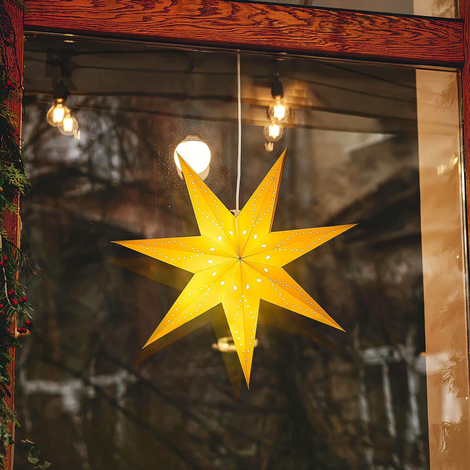Lioobo Paper Star Lantern Lamp Shade Hollow Out Hanging Lamp Shade Star Hanging Ornament For Wedding Birthday Party Home Decor