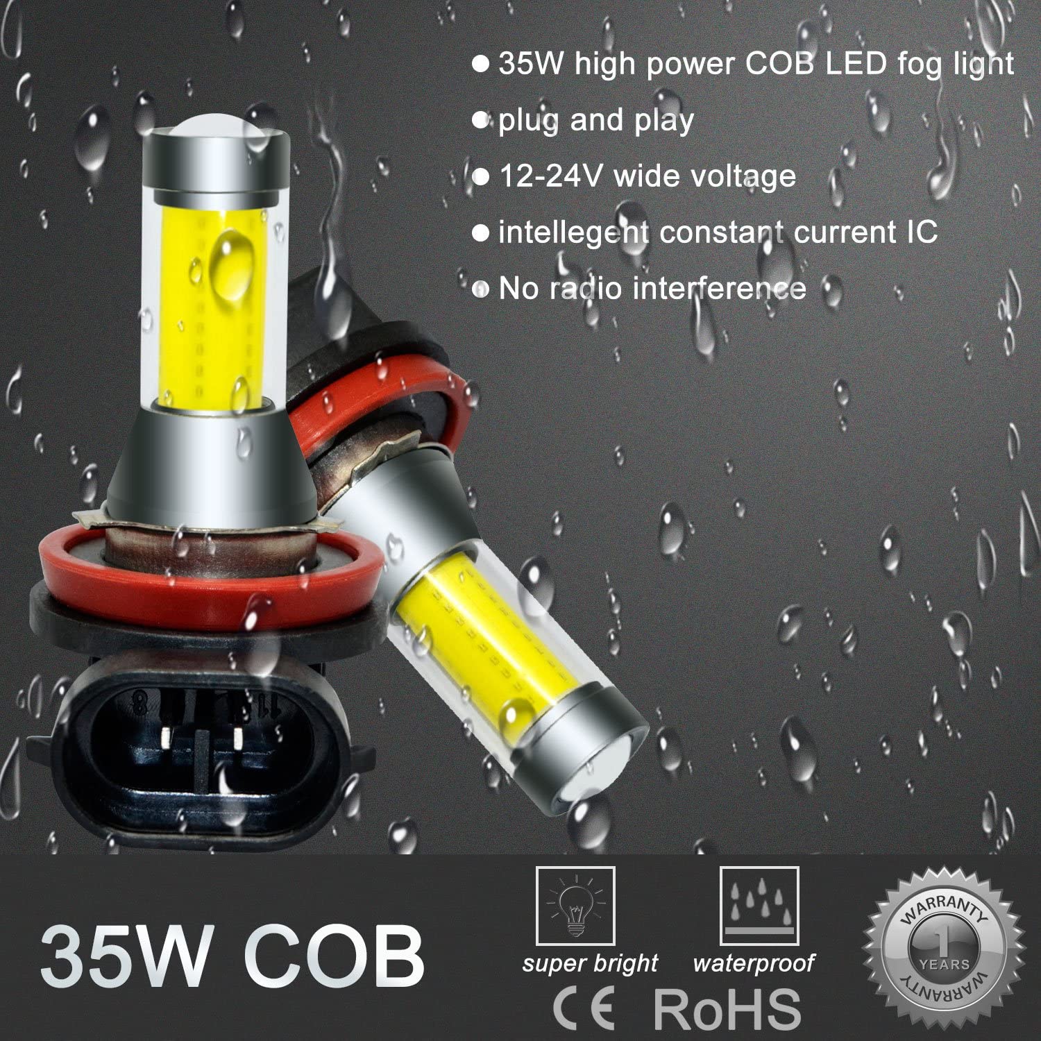 Alla Lighting 3000K Amber Yellow Led Fog Light Bulb For Vehicles