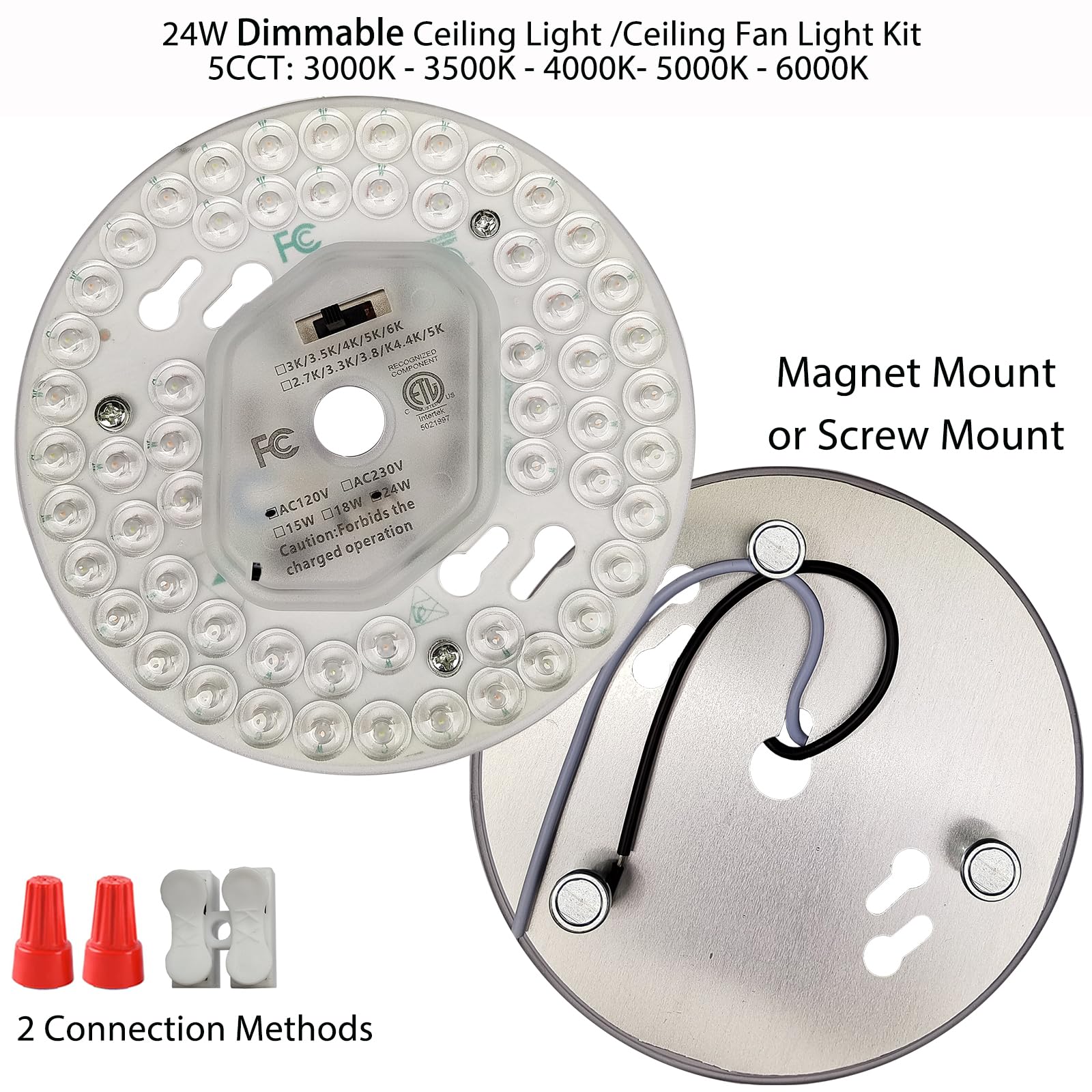 Zhairdalstar Ceiling Fan Light Kit, 18W/24W/36W LED Retrofit, ETL Listed, Clear Aluminium, Model FSBM