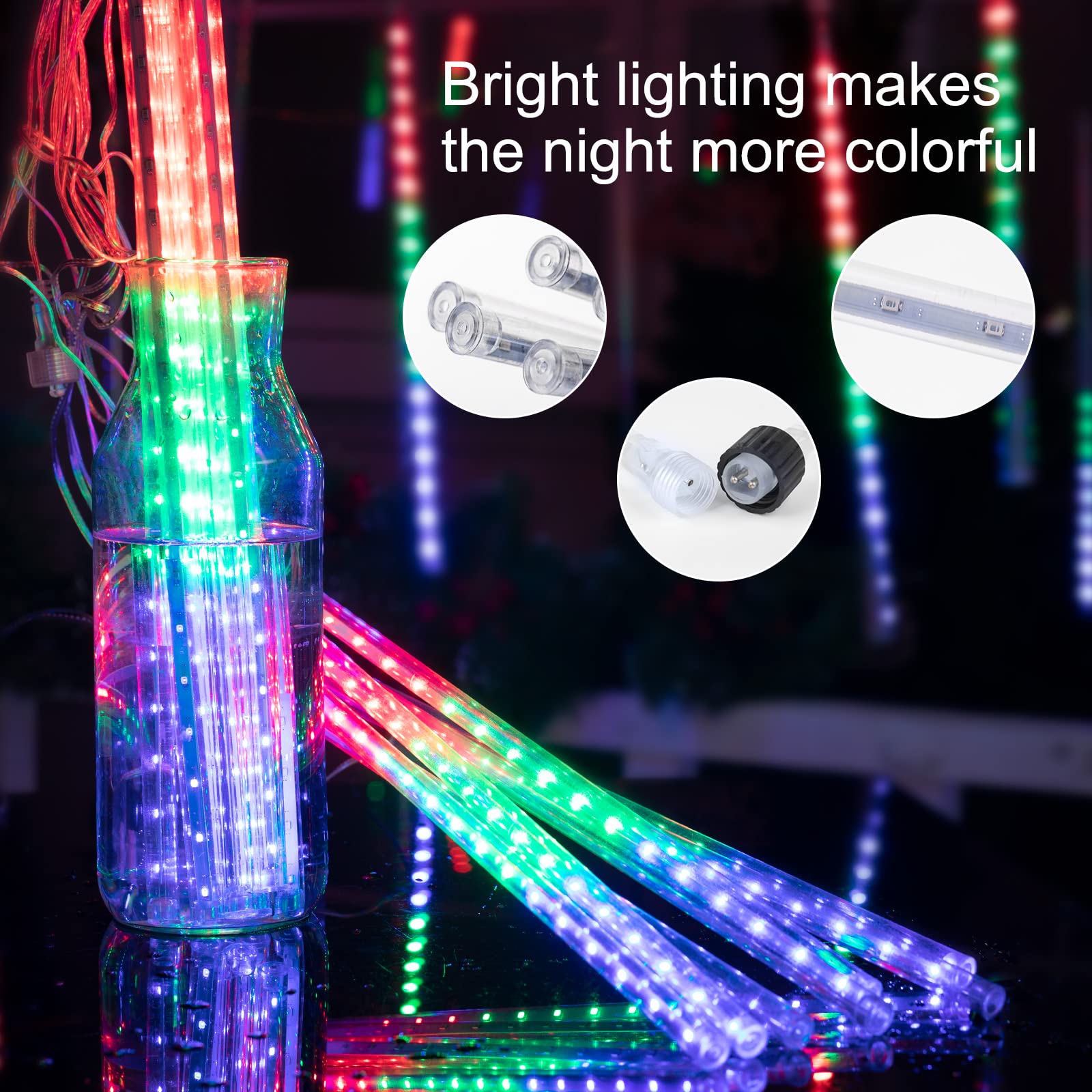 Meteor Shower Lights Outdoor, 16 Inches 2 Pack Total 16 Tubes 576 Led Christmas Icicle Lights Outdoor, Waterproof Snowfall Light