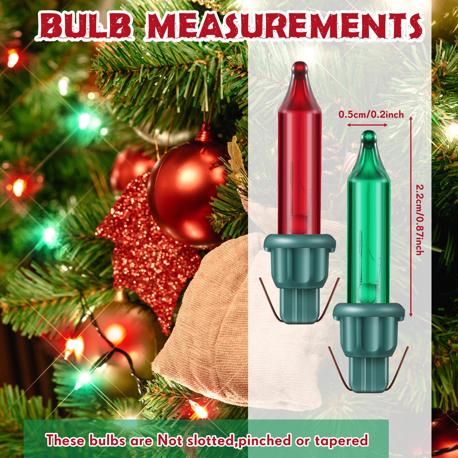 Mudder Mini Light Bulbs - 2.5V Incandescent Glass String Lights, 100 Pcs, Red & Green, Indoor/Outdoor Xmas Decoration