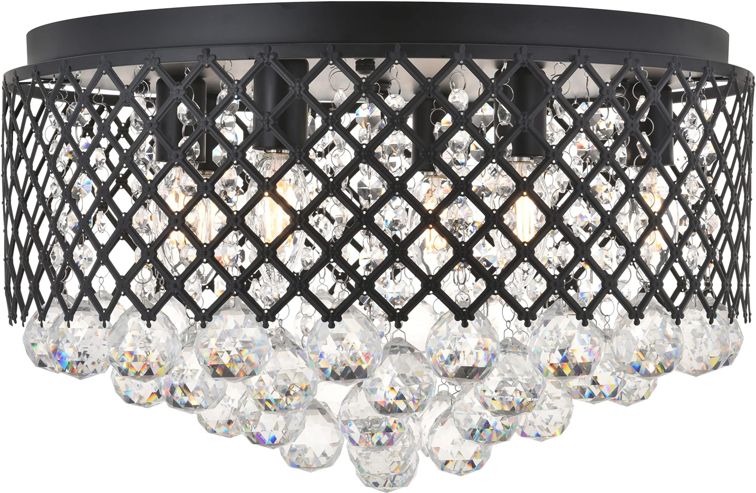 Living District Tully 6-Light Metal & Crystal Flush Mount in Matte Black/Clear