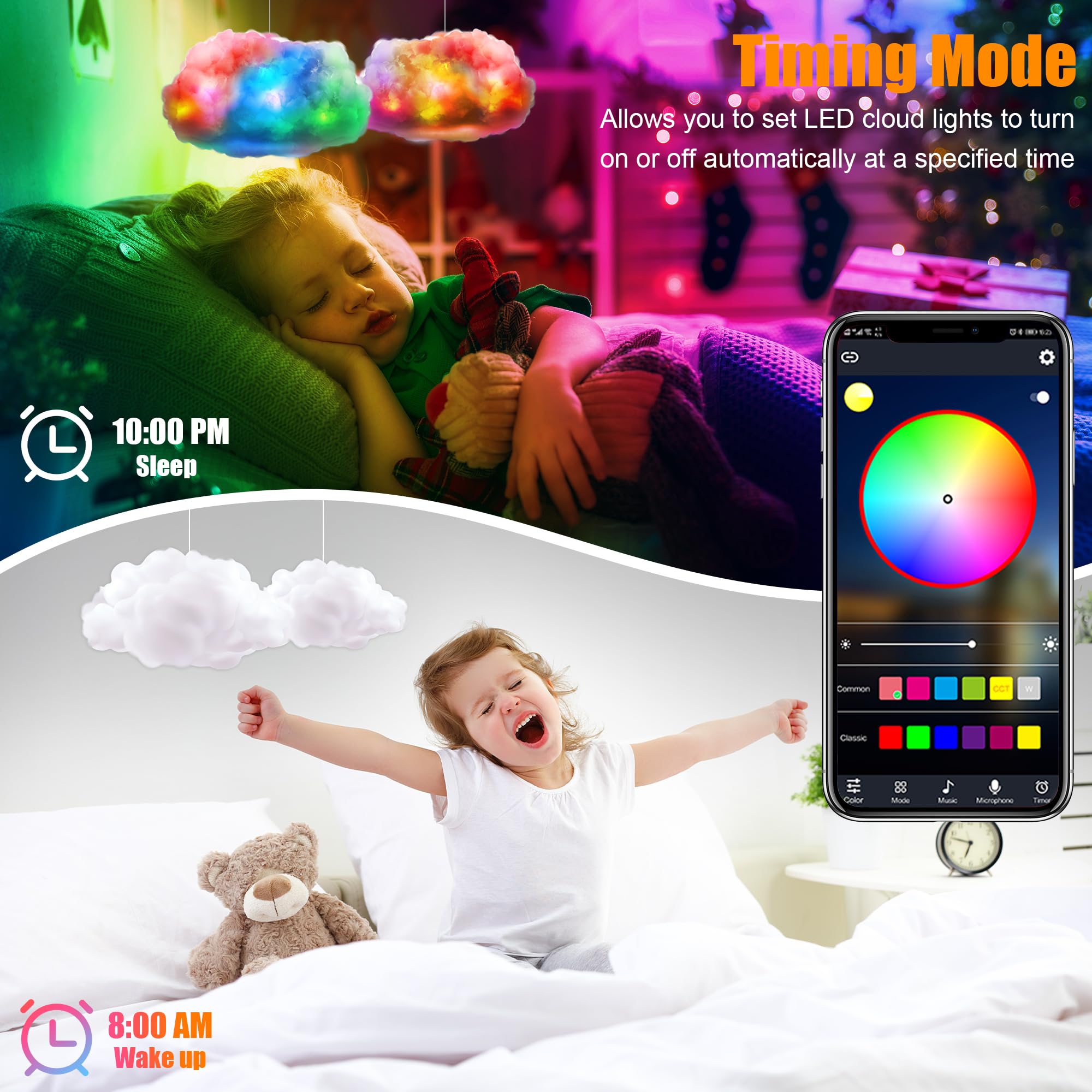Vilsom Led Cloud Light,3Pcs Rgb Cloud Lights With Ic Remote Control And App Control Cool Lights Sync Music Color Changing Led Li