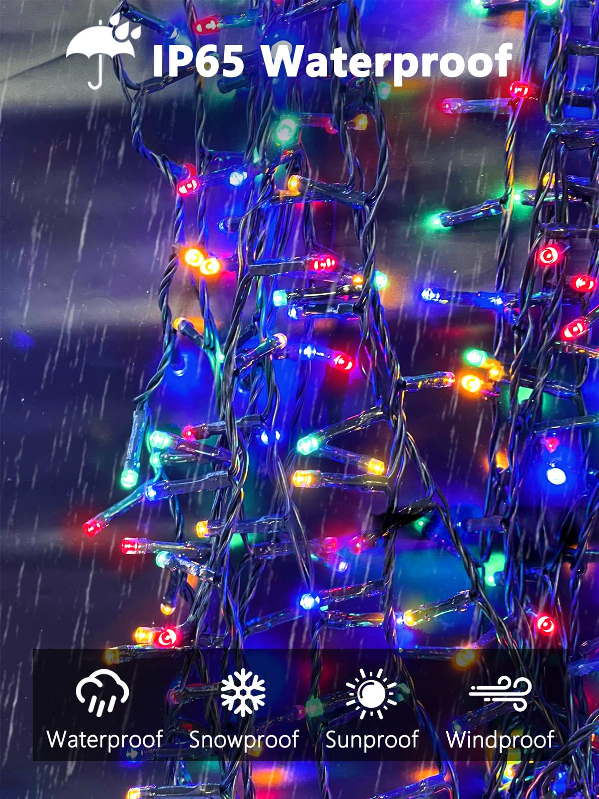 EEW Solar String Lights - 400 LED, 8 Lighting Modes, Waterproof, 4 Pack, Multicolor, Model CAIYUAN-100