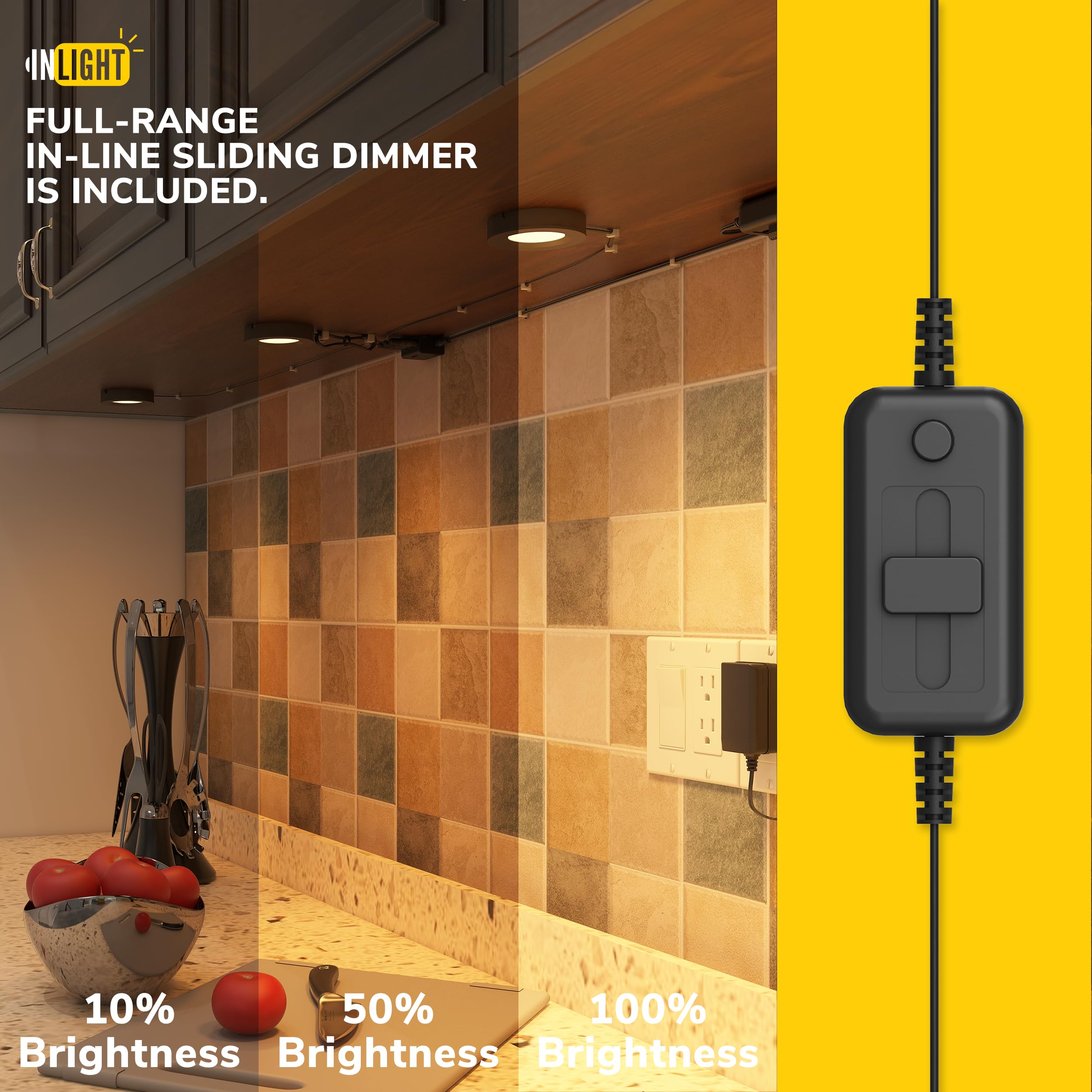 GETINLIGHT Dimmable LED Puck Lights Kit, 3-Pucks, Soft White 3000K, 12V, Plastic, ETL Listed, Model IN-0102-3