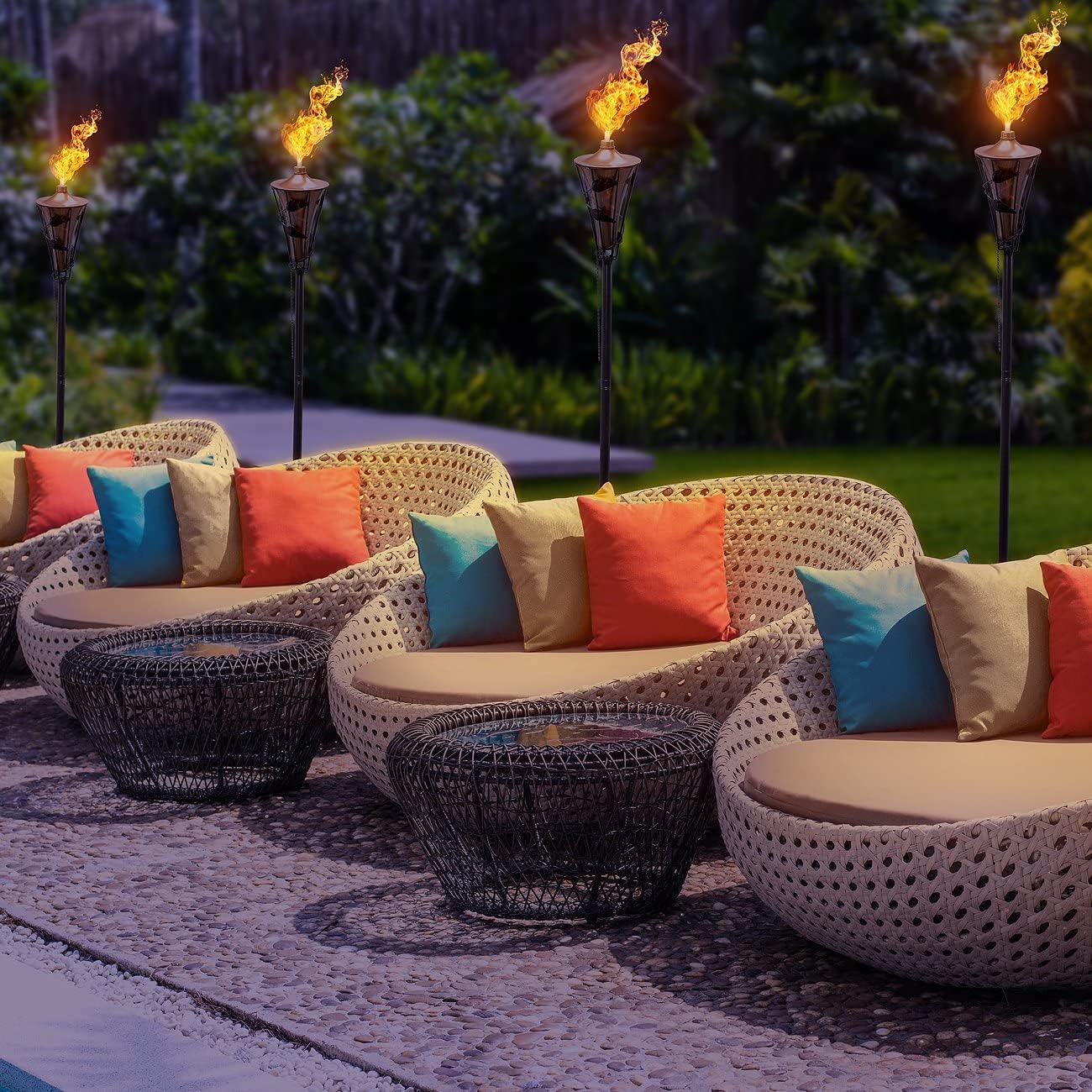 Matney Outdoor Metal Patio Torches, 60 Inch, 2 Pack, Bronze - Ideal for Deck, Patio, Backyard, Weddings, Includes Wick and Snuffer Cap