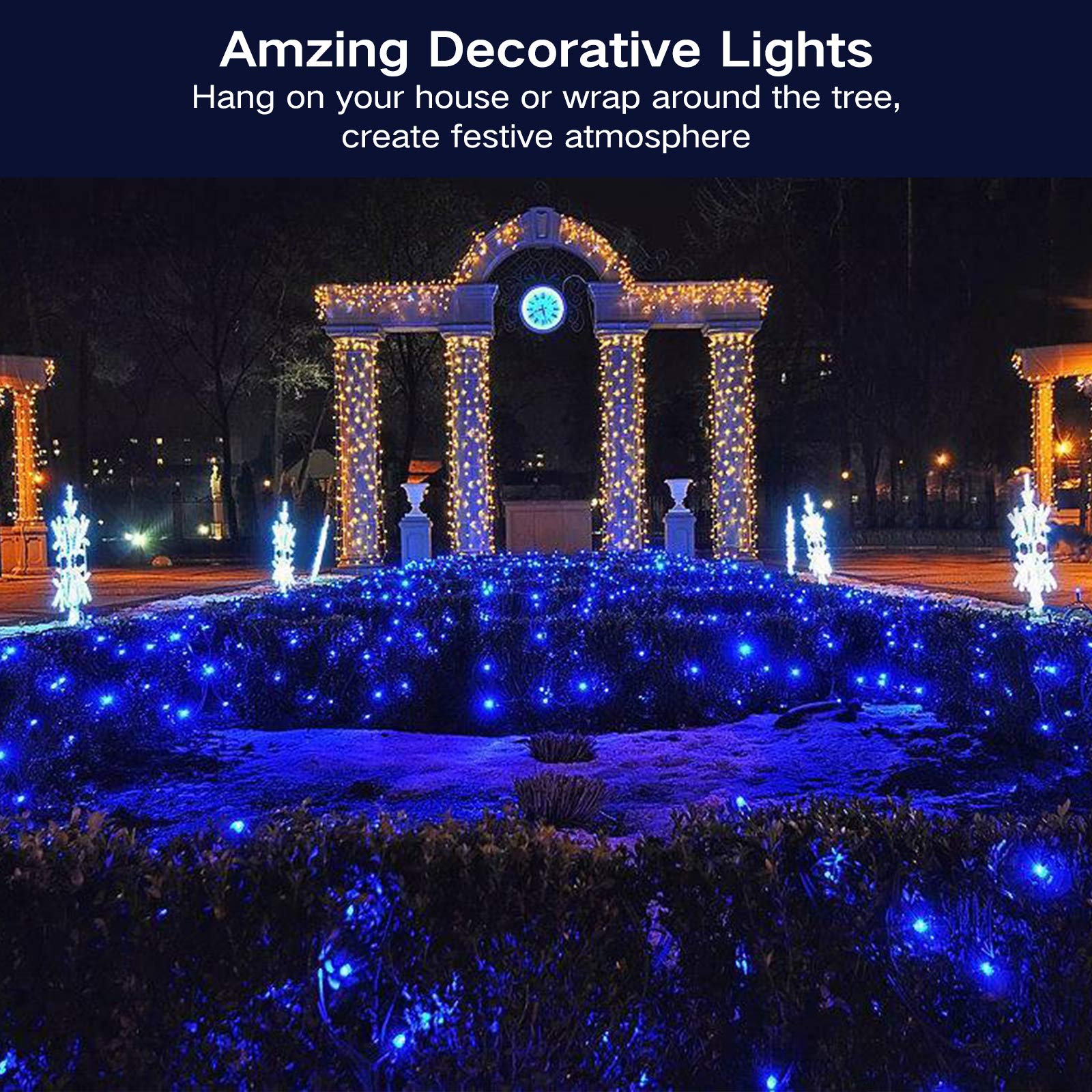 Odeetronic 21.63Ft 100 Count Blue Incandescent Christmas String Lights, Ul Certified, Indoor/Outdoor Decor
