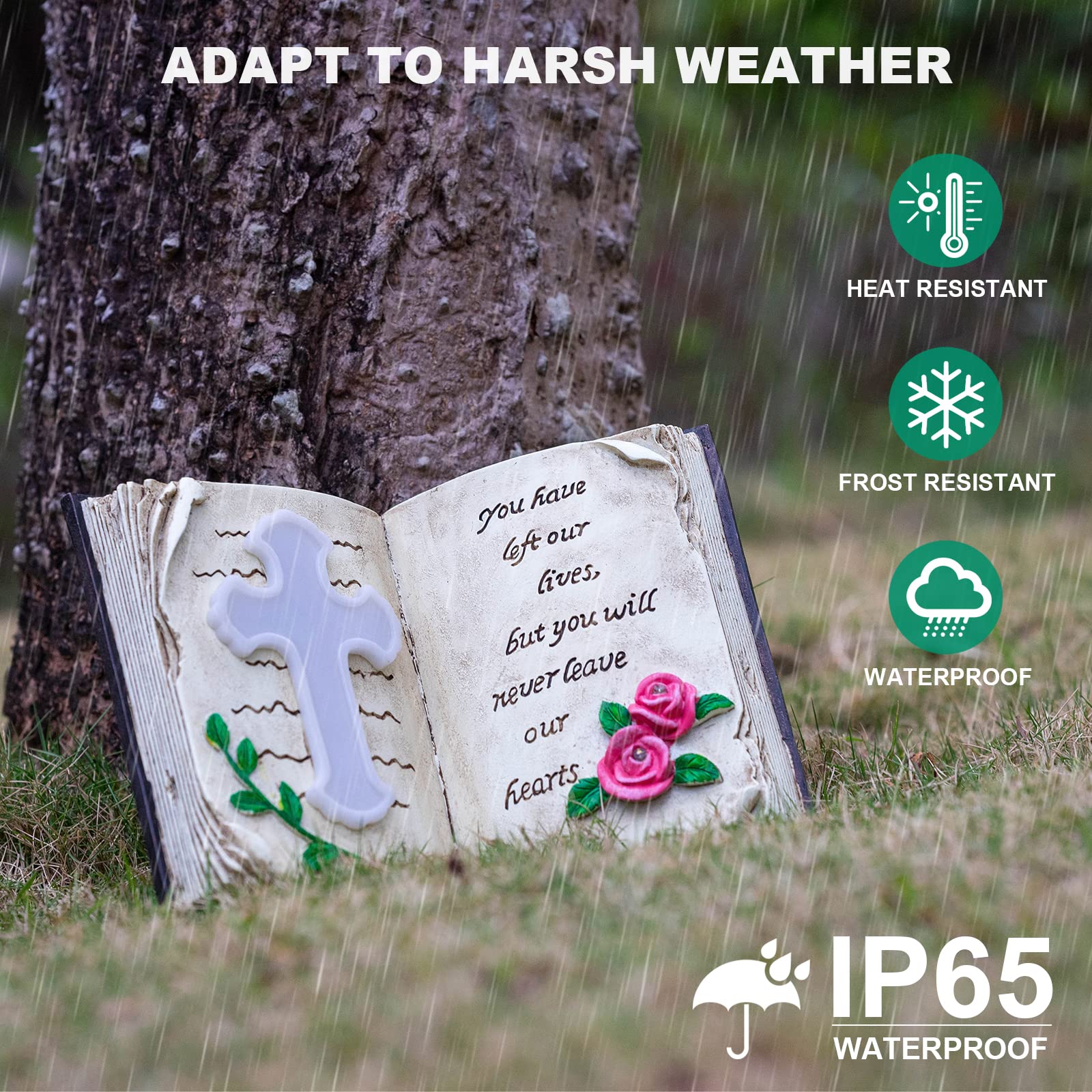 Candieslife Outdoor Solar Bible Cross Garden Stakes Lights, Waterproof Memorial Grave Decorations Gifts For Cemetery Outdoors La