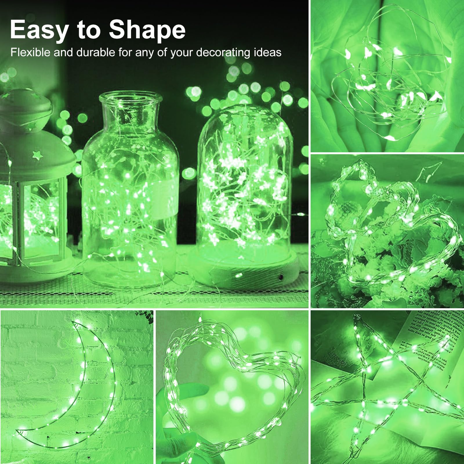 [ 30 Packs ] Fairy Lights Battery Operated String Lights 7 Ft/20 Led Minni Twinkle Battery Lights Small Fairy Lights For Mason Jars Diy Wedding Party Christmas Bedroom Decor, Green