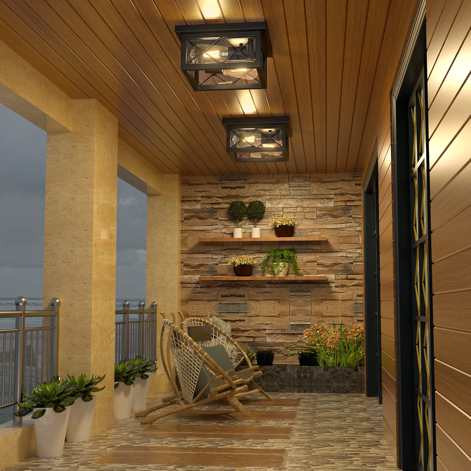 Asnxcju Farmhouse Light Fixtures Ceiling Mount, 2-Light Black Flush Mount Ceiling Light With Clear Glass Shade, Metal Cage Squar