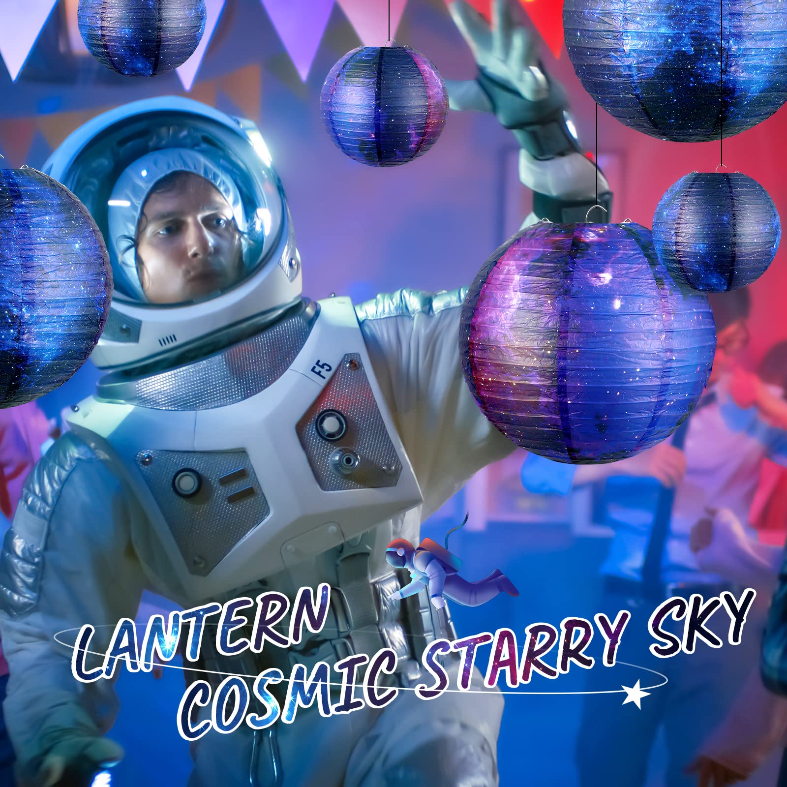 Hortsun Galaxy Print Paper Lanterns - 10 Pack, Space Themed, 12&quot;/6&quot; Hanging Decor For Parties