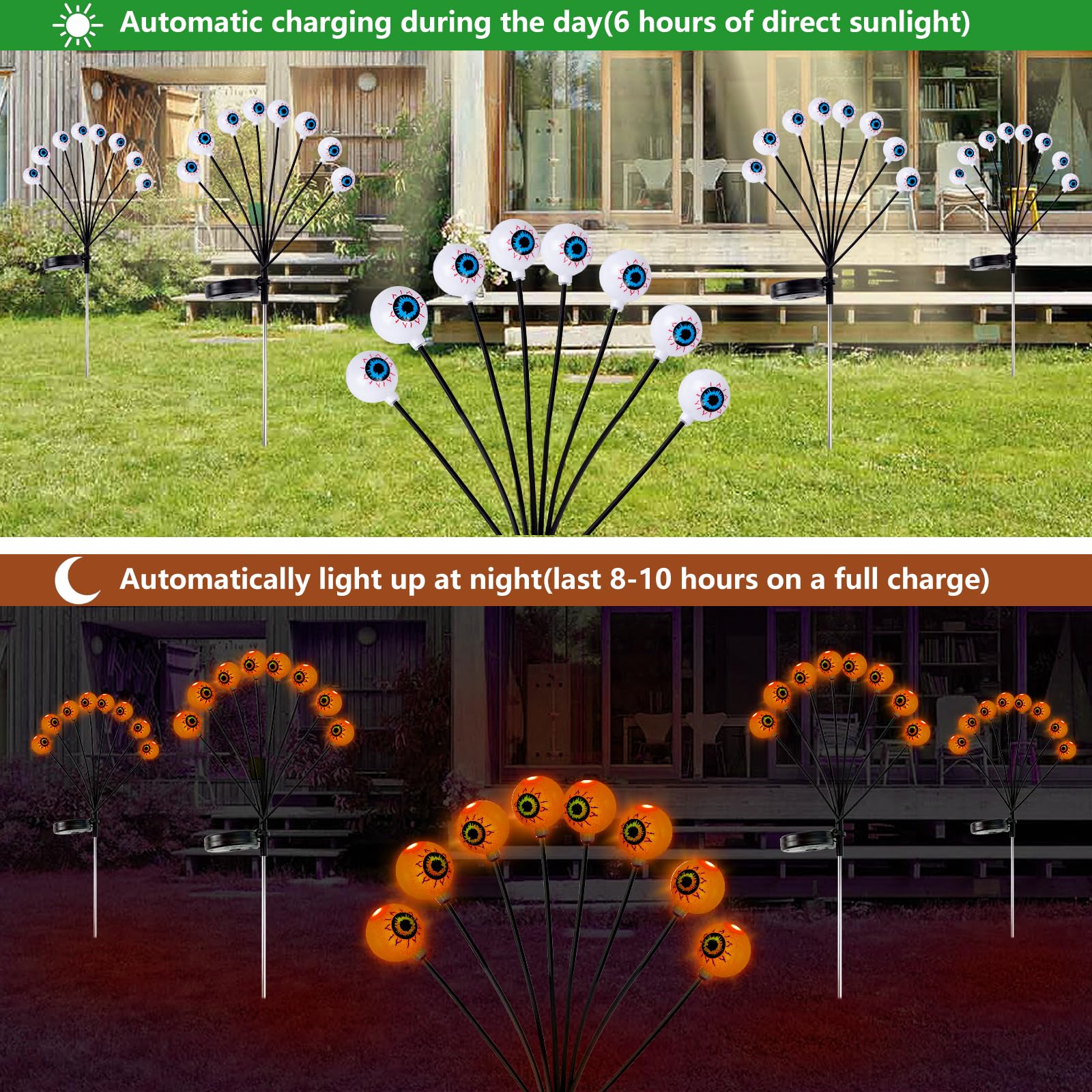 LCHUANG Halloween Outdoor Path Lights - 32LEDs Solar Stake Lights, Waterproof, Orange, Model YQD-048, 4 Packs