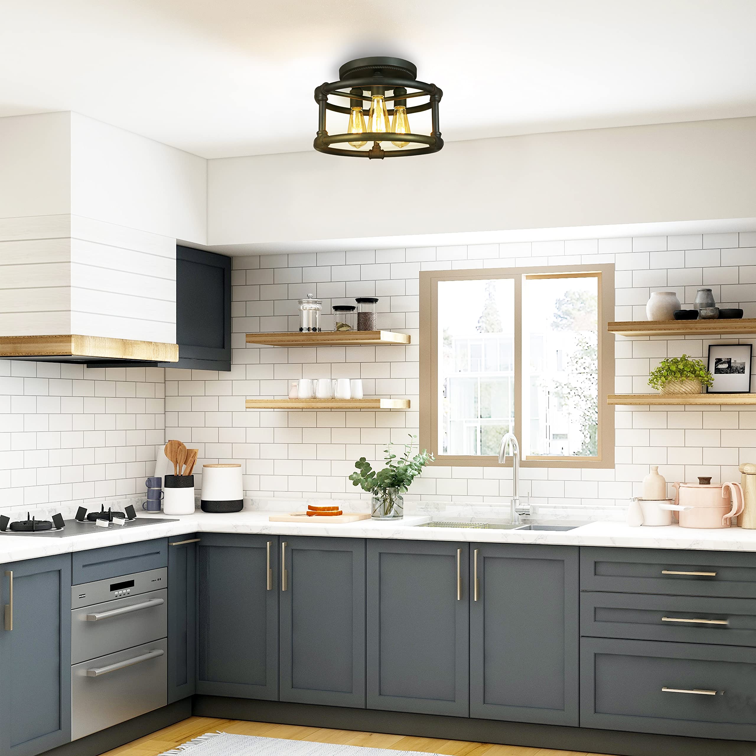 EGLO Wymer 3-Light Semi Flush Ceiling Light Fixture, Dimmable LED, Matte Bronze, 8.62x15.00x15.00, Model 202849A