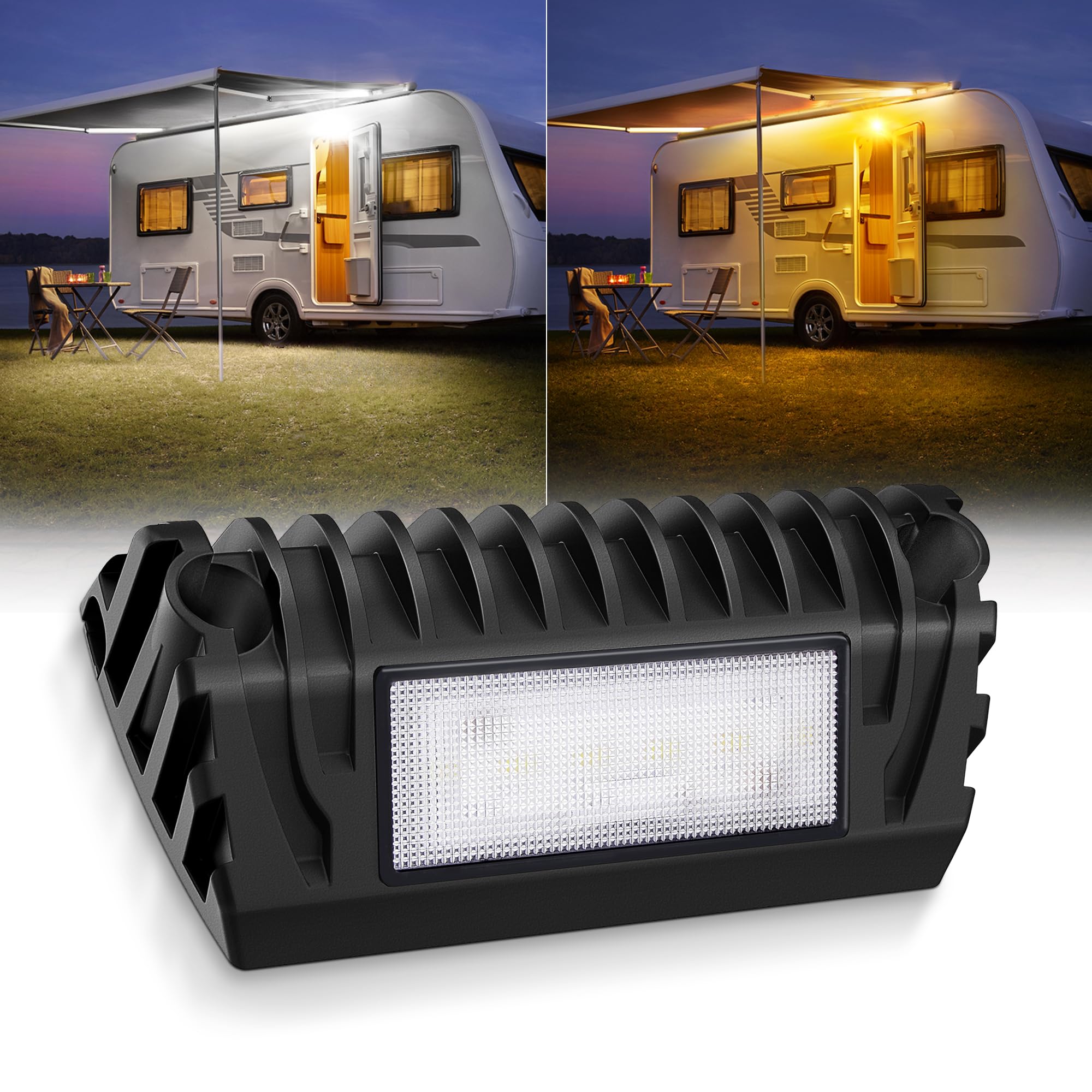 MICTUNING RV LED Porch Light, Amber/White, 12V, 750 Lumen, Aluminum, 1 Pack, Model MIC-RPL, Black