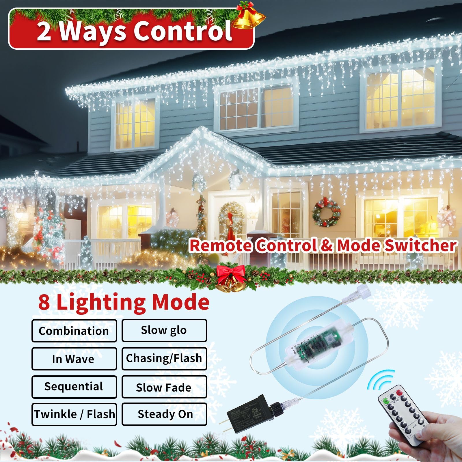 Ryblgled Icicle Christmas Lights For Outside - 65Ft 506 Led Plug-In Icicle String Lights Outdoor Decorations With Remote,Waterpr