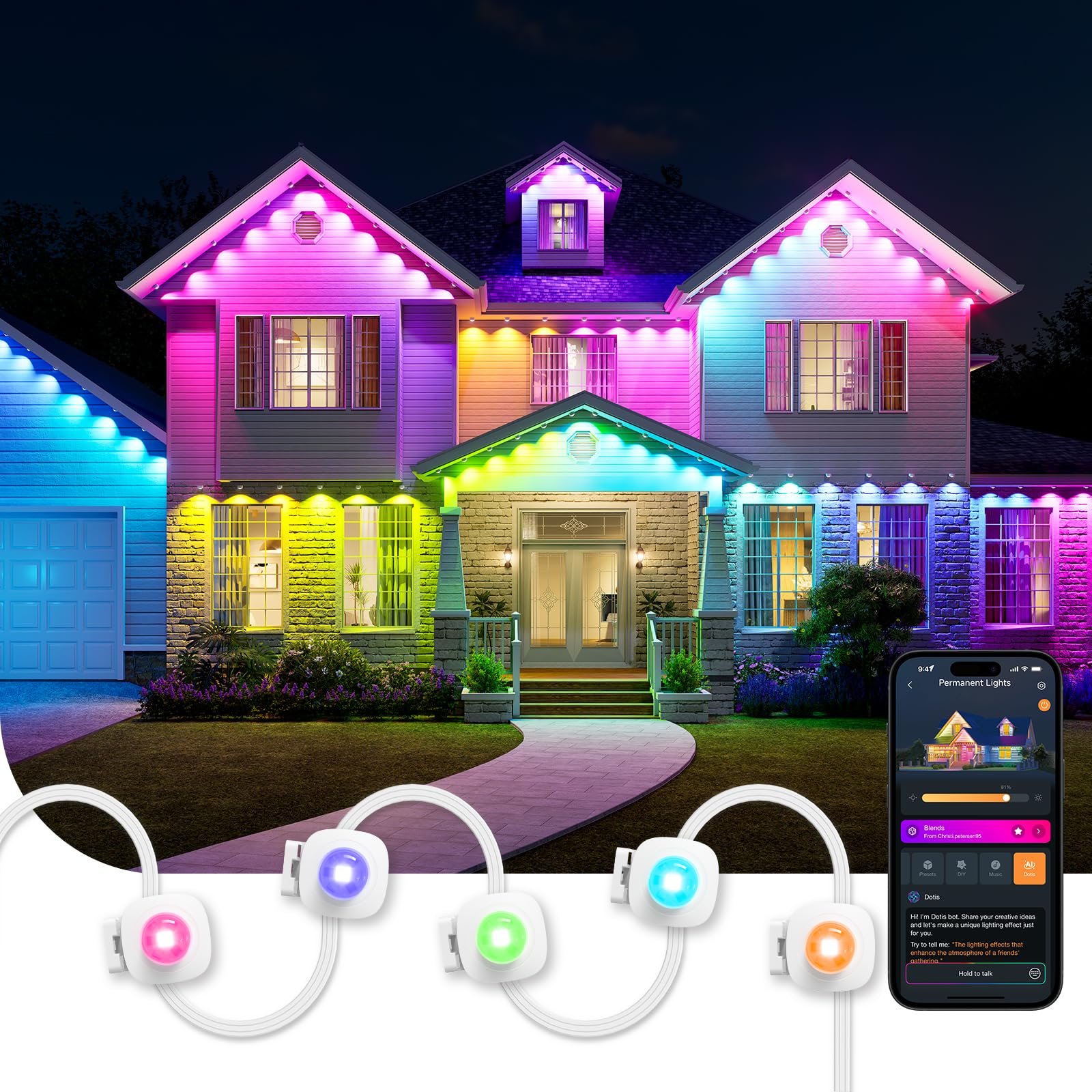 Linkind Permanent Outdoor Lights HP5 Smart AI RGBTW 100ft DIY Permanent Outdoor Christmas Lights  85 Scenes Modes  IP67 Waterproof Outdoor Light Band for Eaves  Works with Alexa Google Assistant