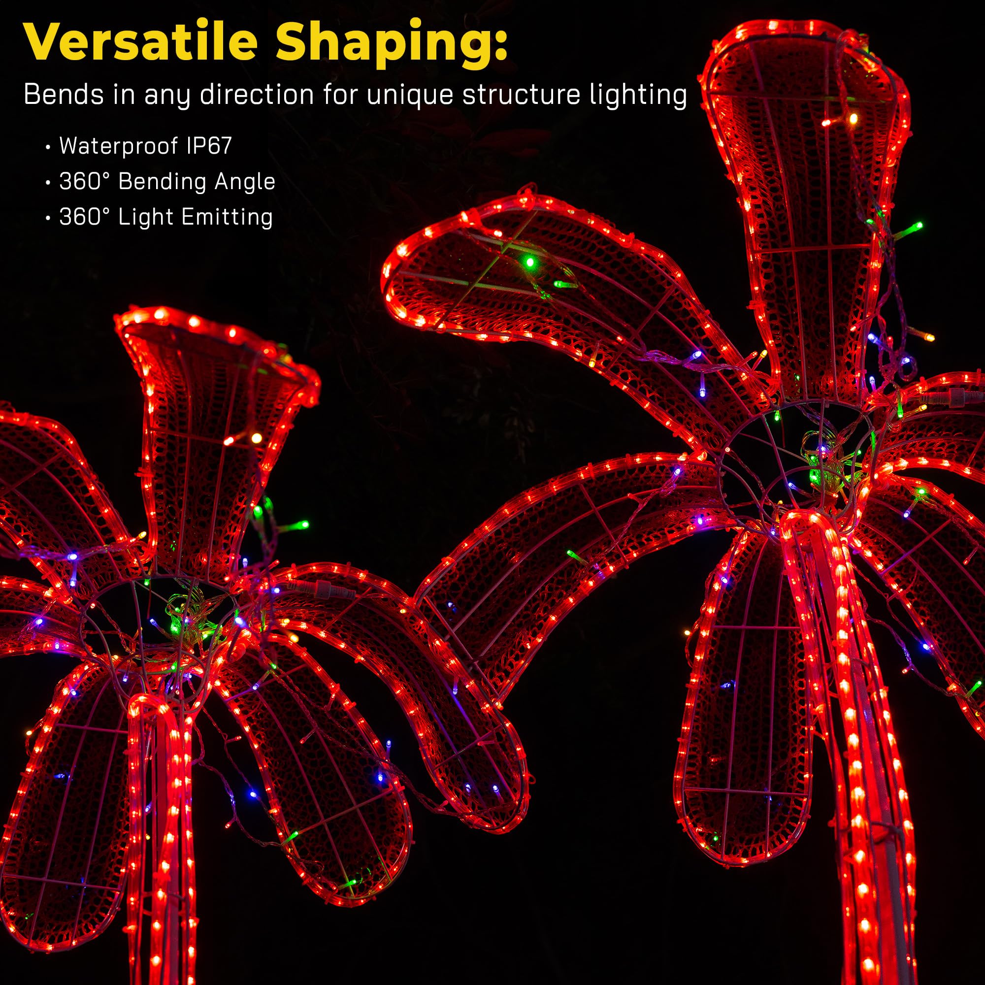 Wyzworks 1116Leds, 100Ft Led Outside Rope Lights, Waterproof Permanent Outdoor Etl Certified Connectable Clear Tube, Christmas Palm Tree Holiday Decorative Landscape Patio Accent Lighting - Red