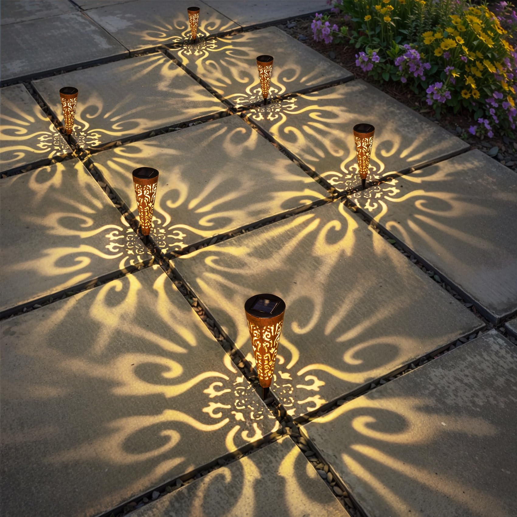 Go2garden 6Pcs Solar Garden Lights Outdoor Decorative Stakes Vintage Copper Lawn Ornament