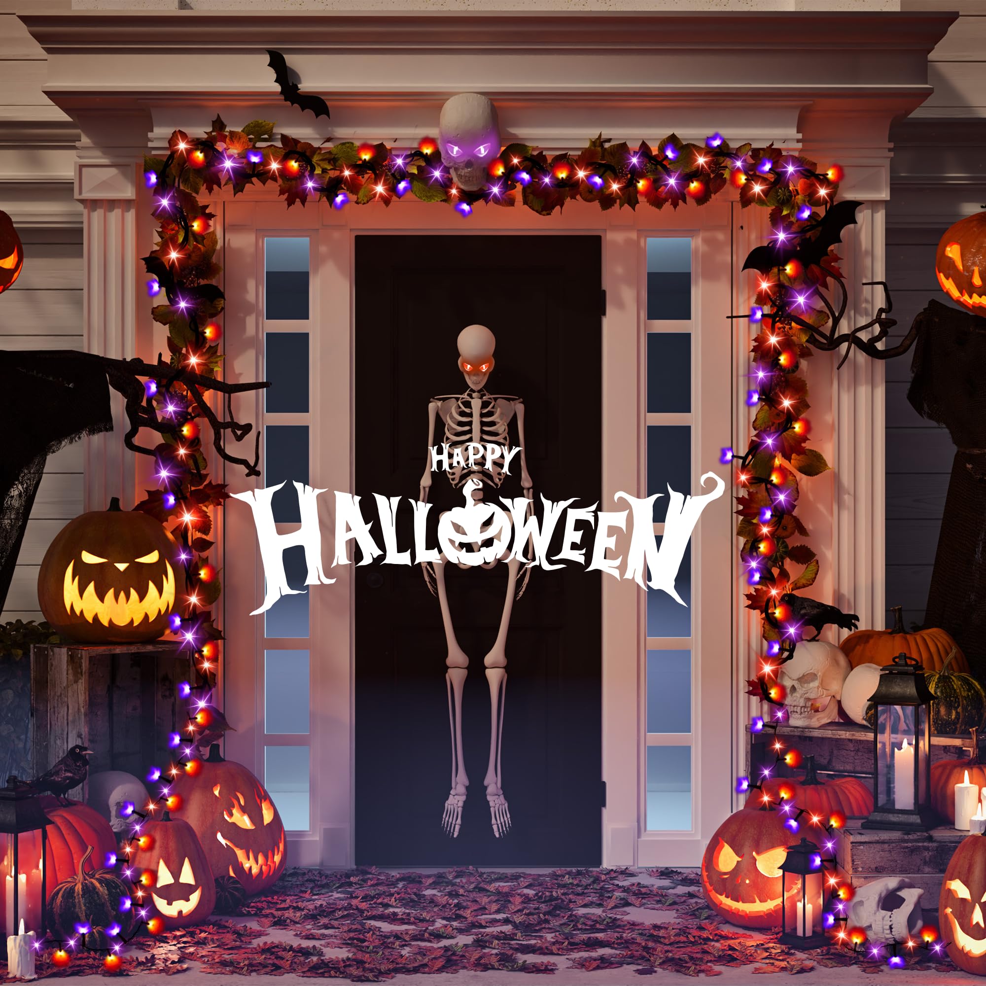 Flechllary Solar Halloween Lights,72Ft 200Led Orange & Purple Halloween Lights,Halloween Solar Lights Outdoor With 8 Modes Waterproof Halloween Lights For Bedroom Patio Garden Party Yard Decoration