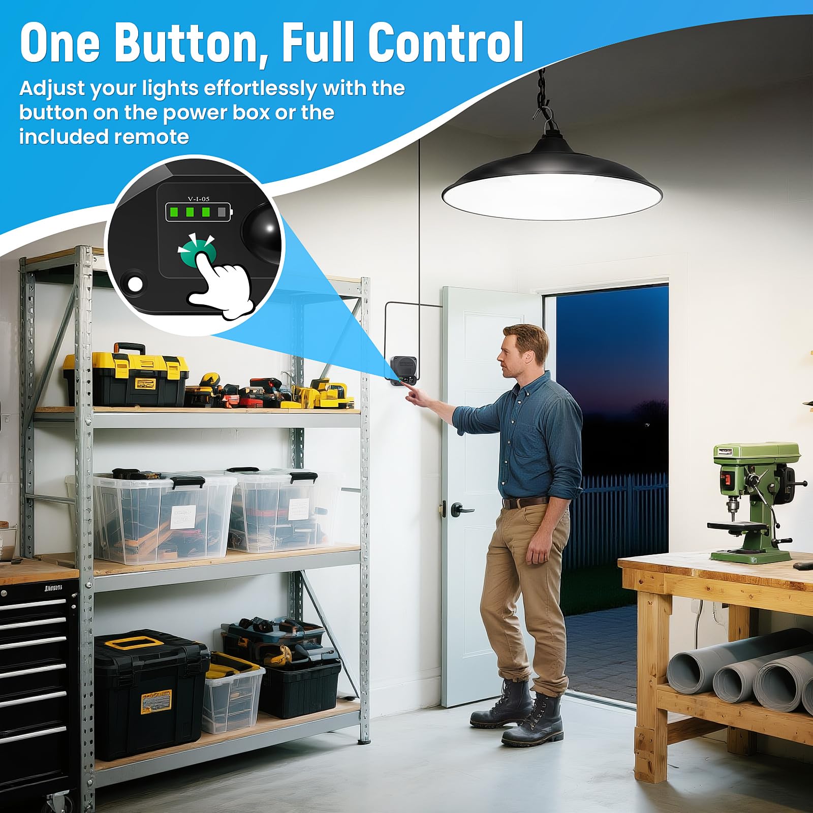 Solar Shed Lights Indoor Outdoor, 3200LM Motion Sensor Pendant Light Daytime Available with Remote & Button Control, IP65 Waterp