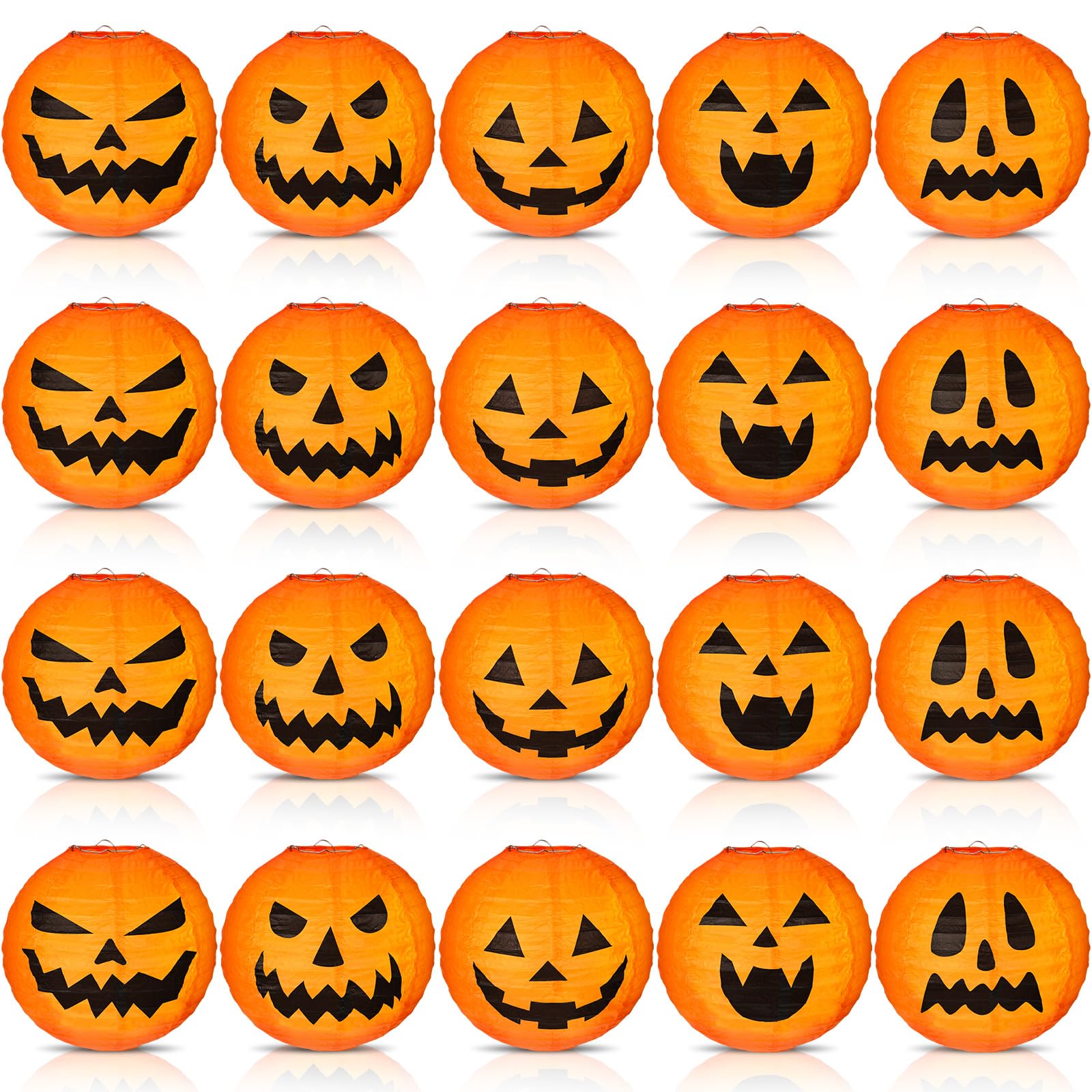 Retisee 20 Pcs 8 Inch Halloween Pumpkin Paper Lantern Halloween Jack O Lantern Paper Lantern Orange Pumpkin Lantern For Halloween Party Halloween Pumpkin Hanging Paper Lantern For Indoor Outdoor Decor