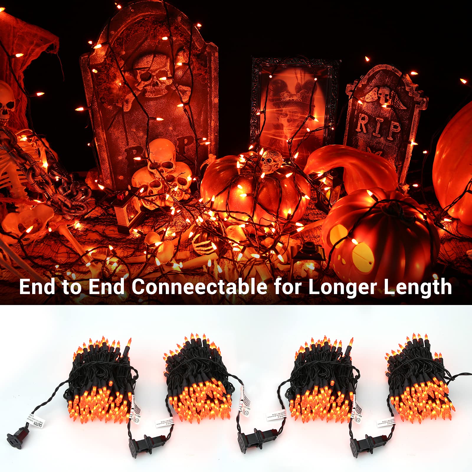 Brizled Halloween String Lights, 100-ct, 21.3ft, UL Certified, Black Wire, Orange, Model ZF-100-2/SB