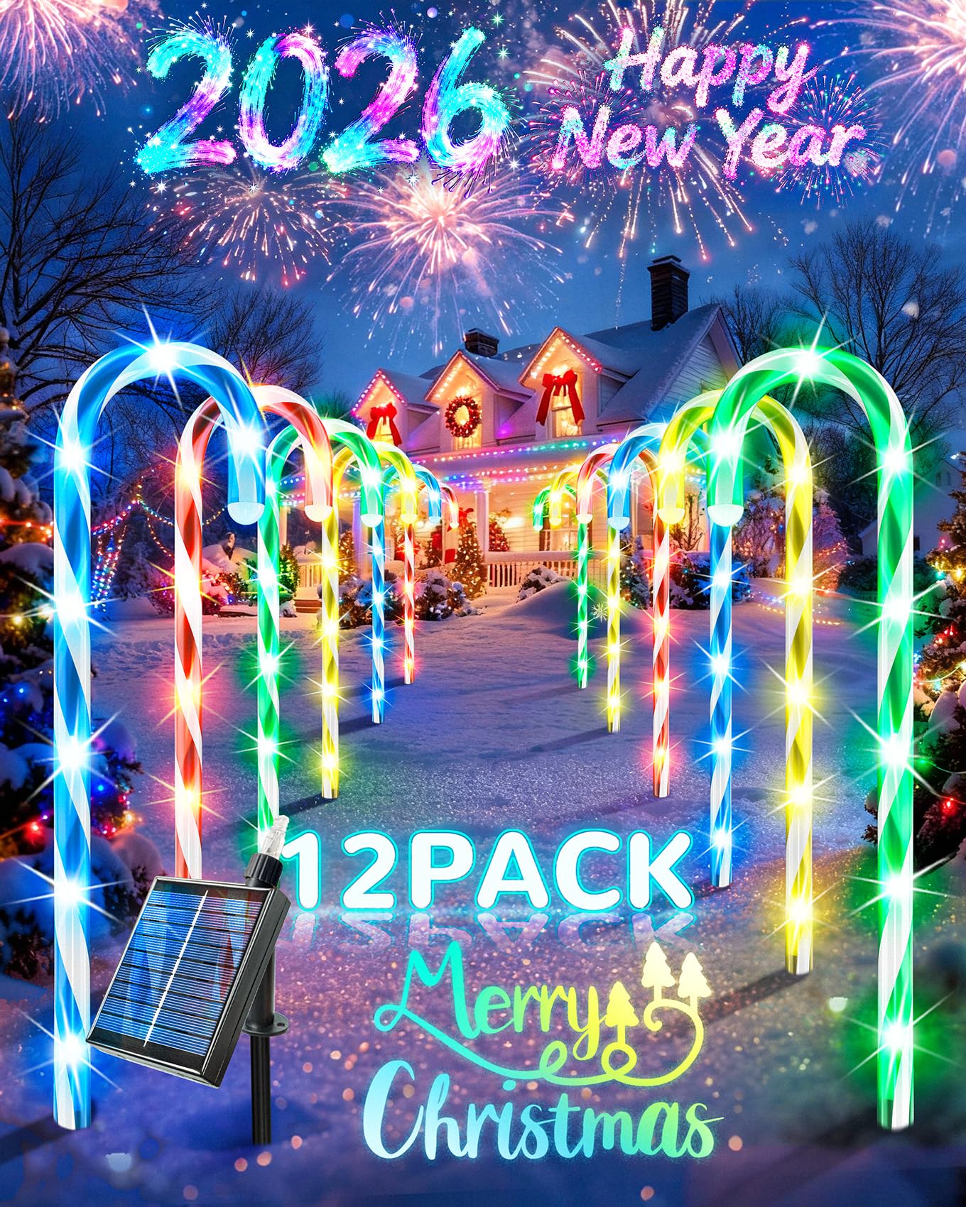 Anordsem Solar Christmas Decorations Outdoor: 21 Candy Cane Stake Lights 12 Pack - Waterproof Led 8 Colorful Lighting Models For Pathway Yard Garden Xmas Decor - 2026 New Year Gifts For Homeowners