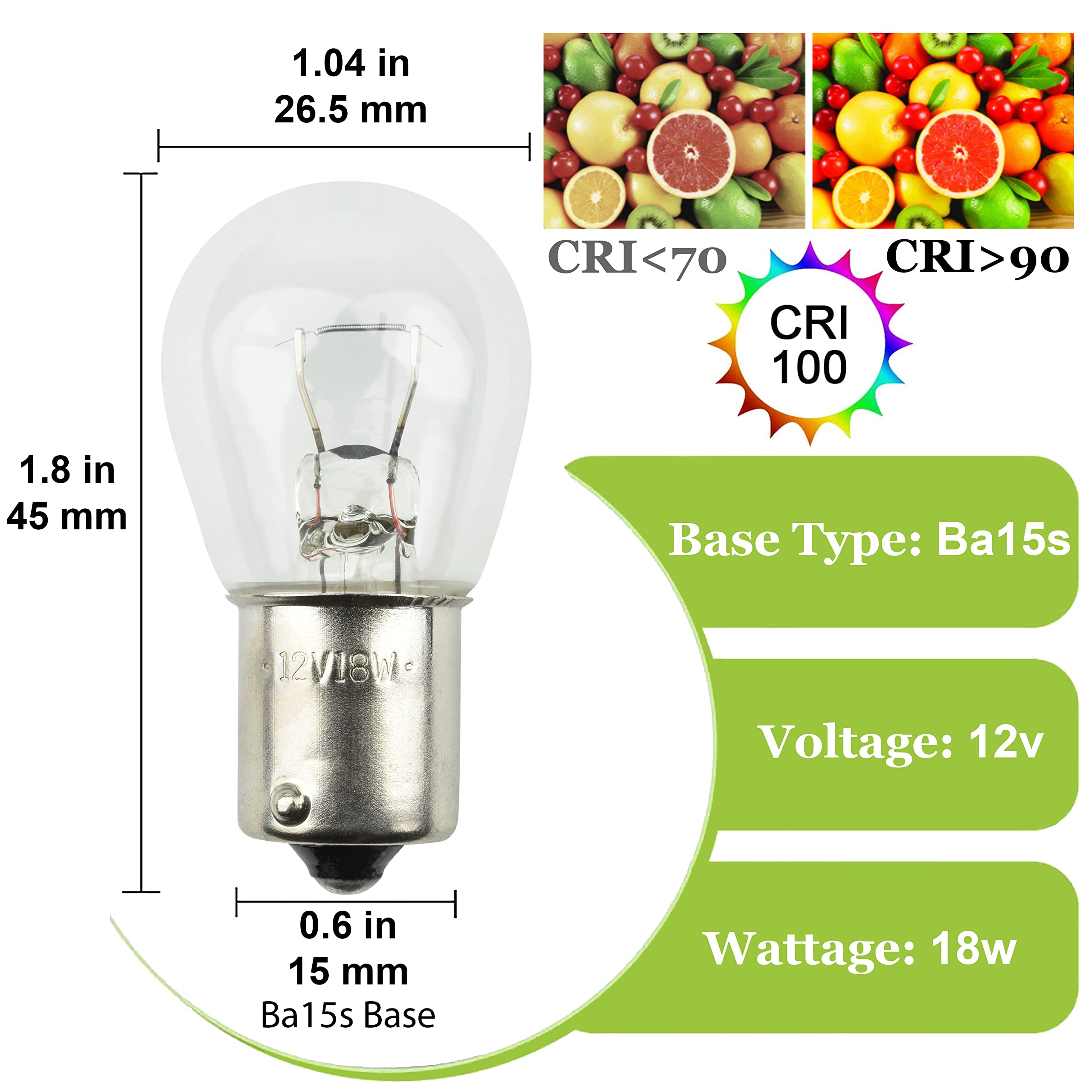 Diximus 10 Pack 1141 S8 Low Voltage Landscape Light Bulbs 12V 18W Ba15S Clear Glass