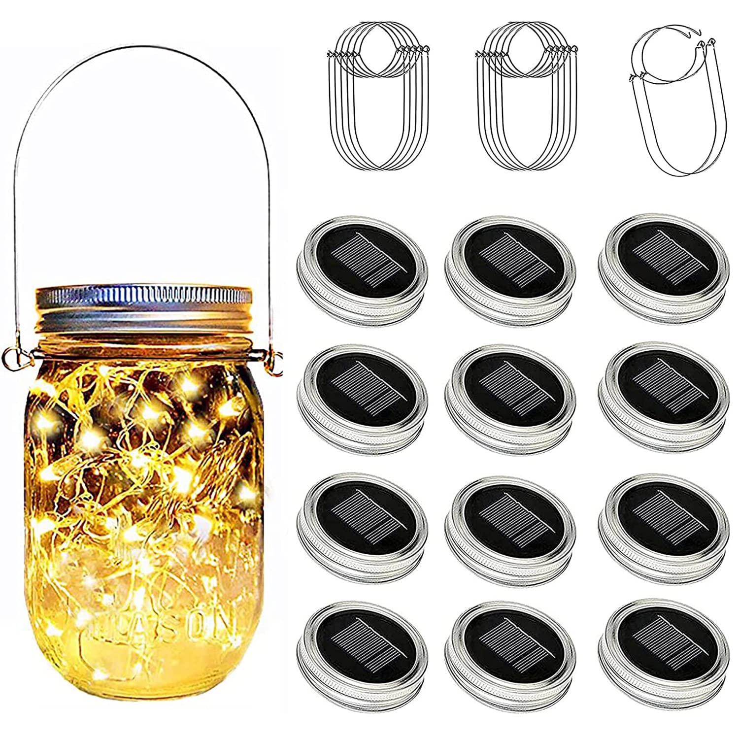 Ostritec 12 Pack Solar Mason Jar Lights With 30 Led Fairy Lights - Warm White Outdoor Decor