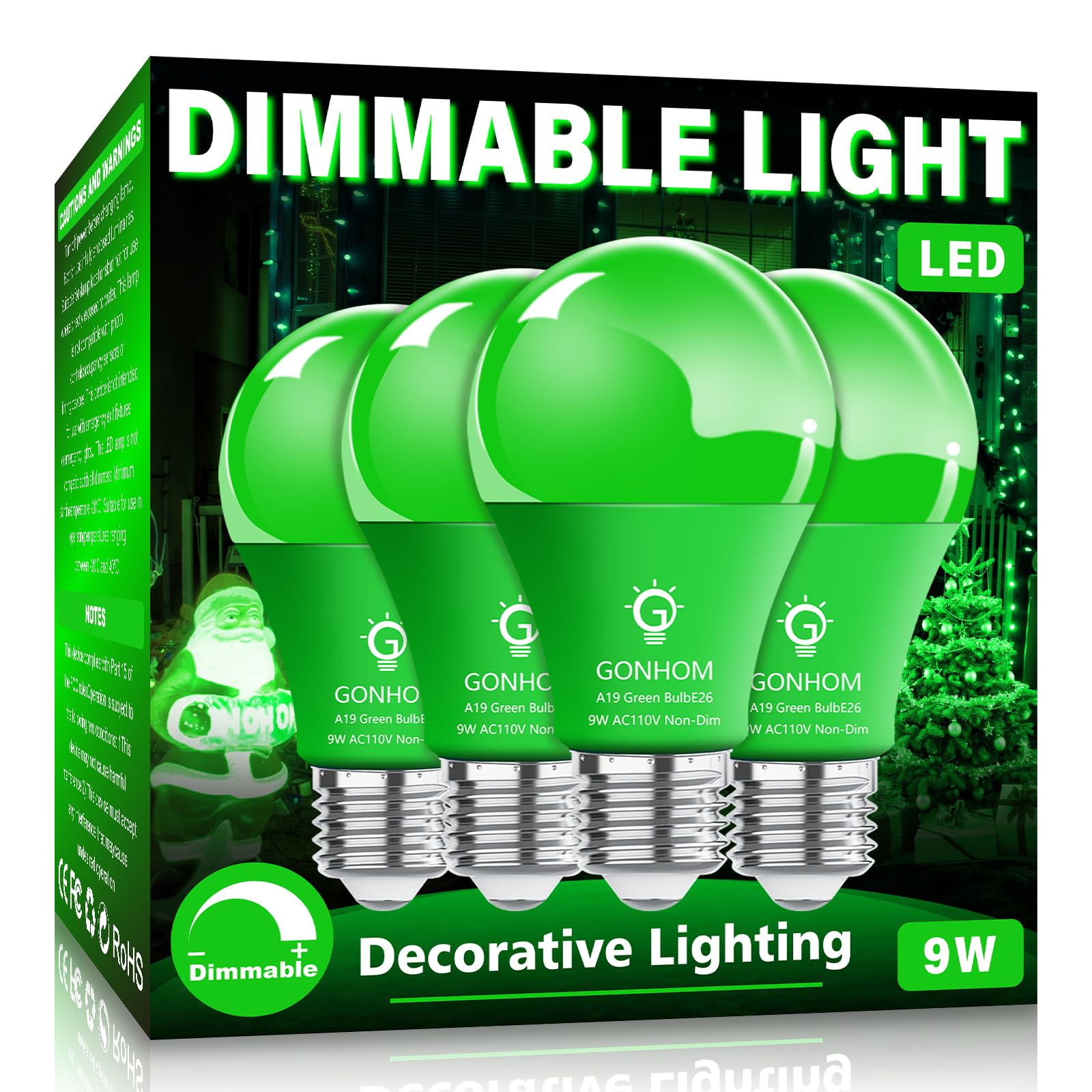 Gonhom 2 Pack Green Led Light Bulbs, 9W Equivalent, E26 Base For Holiday & Decorative Lighting