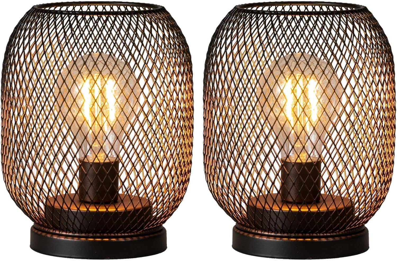DECORKEY Battery Operated LED Table Lantern Set, Metal Cage, Oval Vintage, 2 Pack Egg Shape, Model DKTL-099