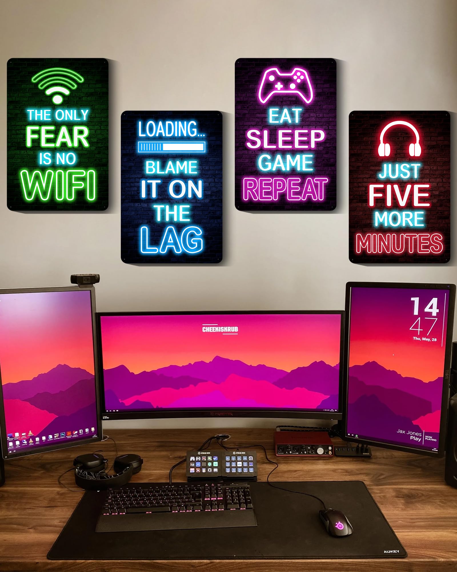Drsoum Gaming Wall Decor Set of 4 - Neon Metal Signs, 12 x 8 Inch, Aluminum, Game Decor 3 for Boys Teenage Room