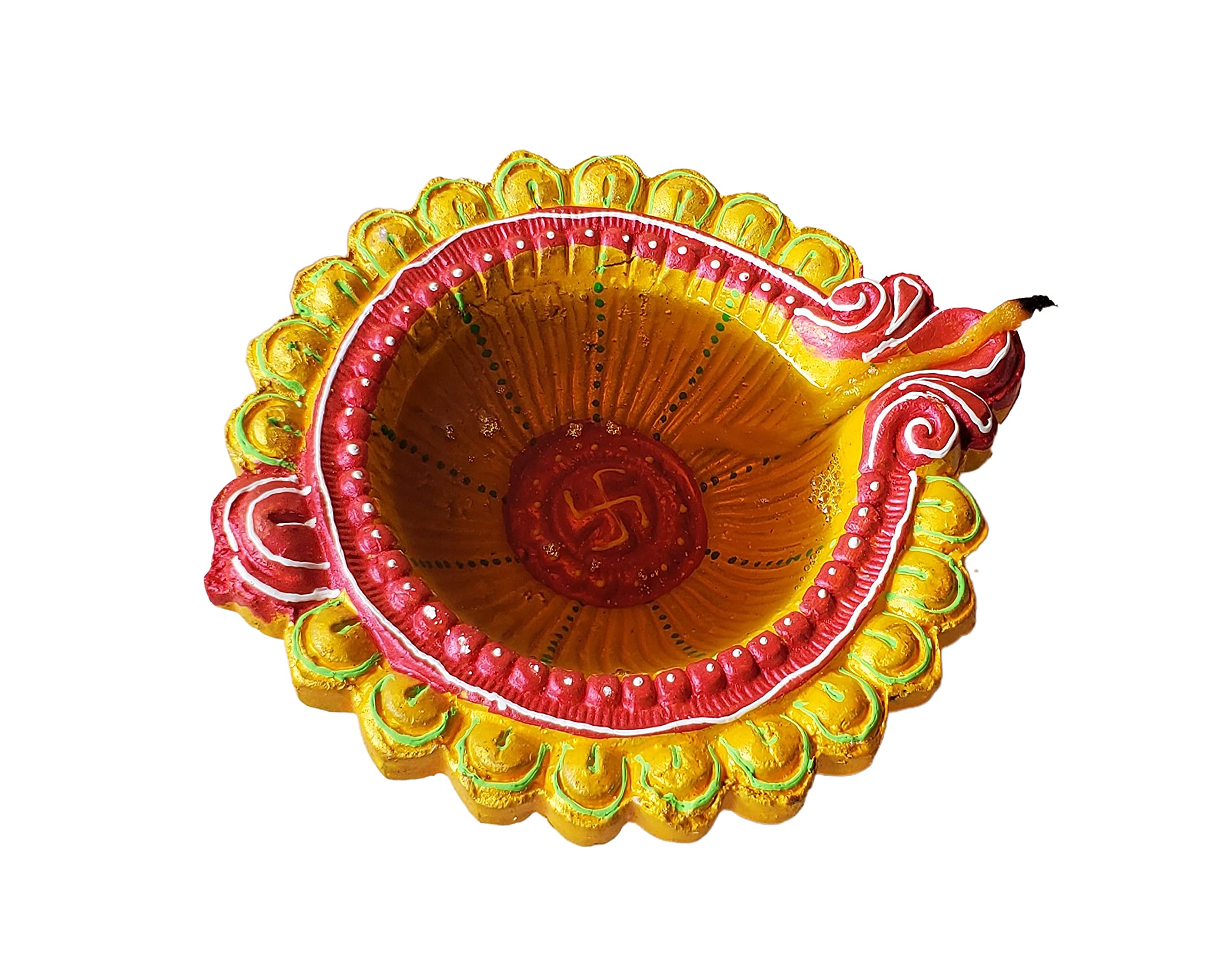 Pure Source India Hand Made Clay Diya for Diwali Decoration, Big Size Deepak, 1 Piece, Multicolor (Color: As Per Availability)