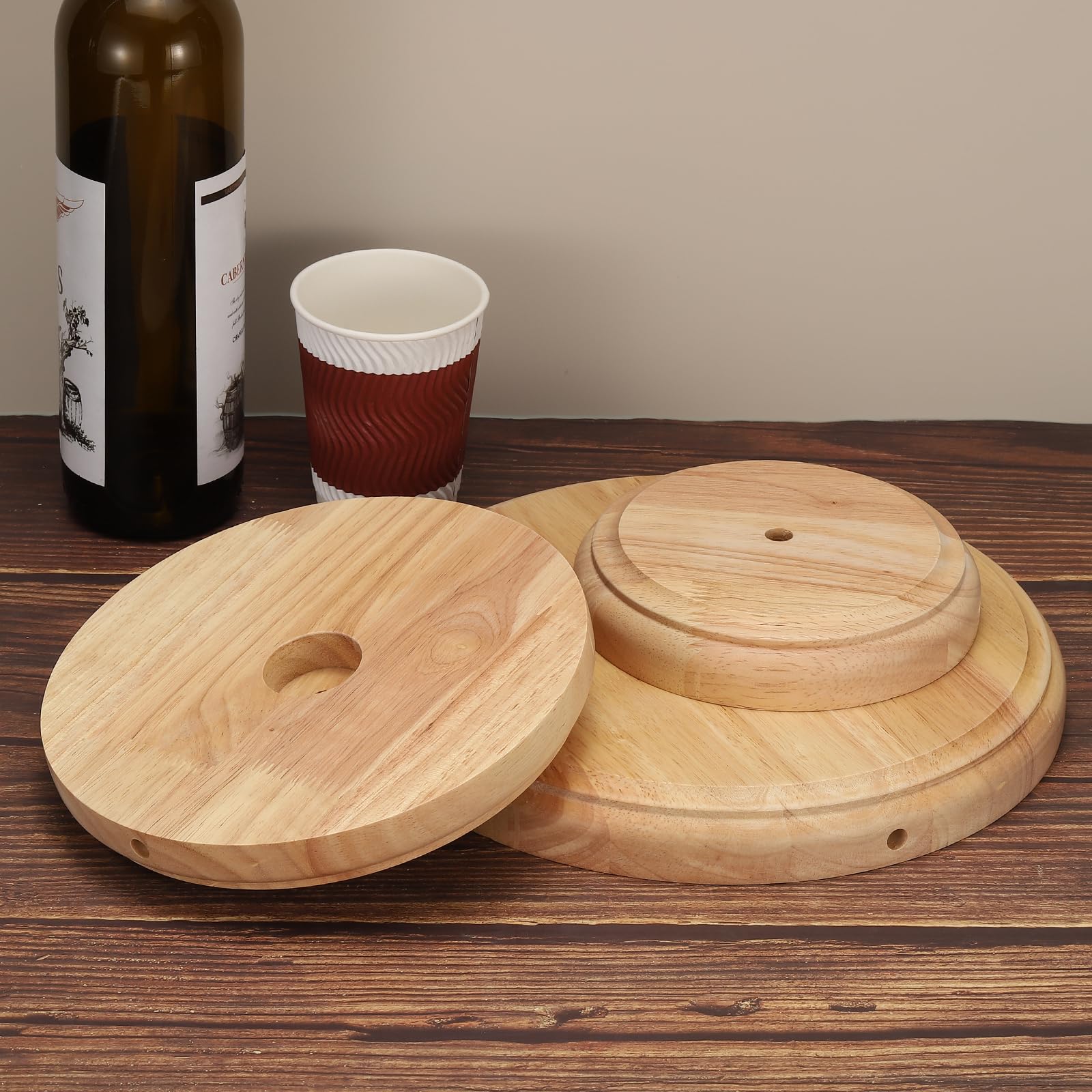 Patikil 6.5'' X 1.3'' Wooden Lamp Base, 2Pcs Round Solid Wooden Base Wood Desk Lamp Display Stand Replacement For Bedroom Bedsid