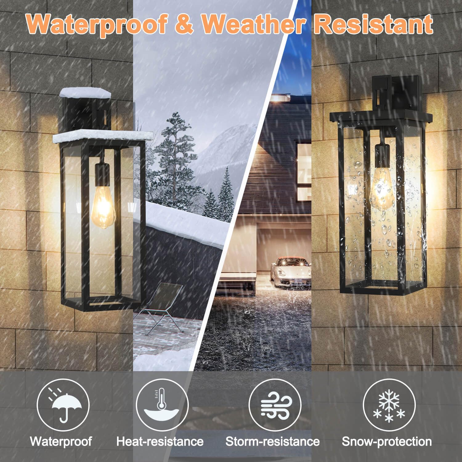 Tewei Dusk To Dawn Large Outdoor Wall Lights, 20 Inch Outdoor Sconce Lights Black Exterior Lighting Fixtures, Large Porch Light