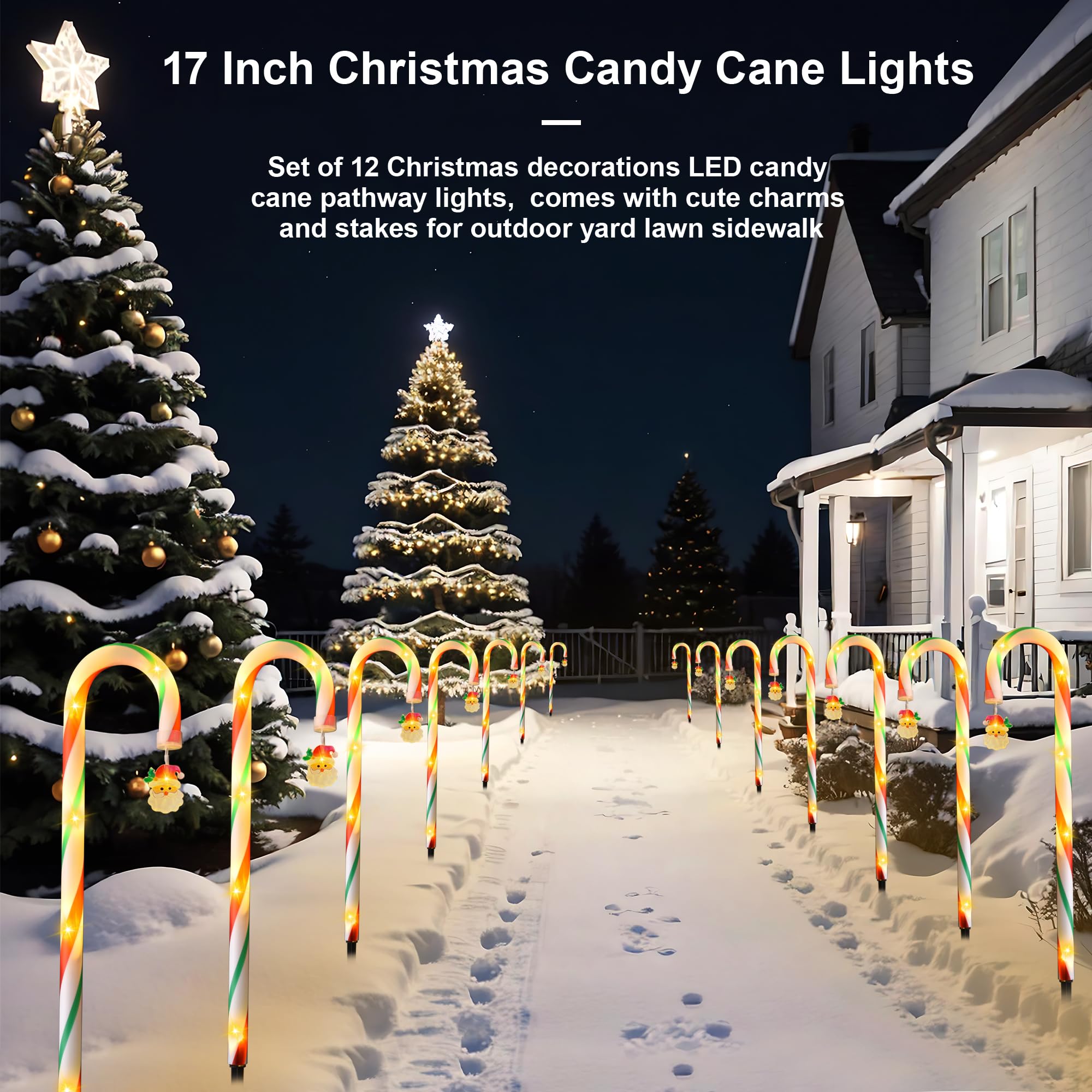 Vcoken Christmas Candy Cane Pathway Lights - 12 Pack 22'' Christmas Candy Cane Markers Lights, Connectable & Light Up Xmas Candy