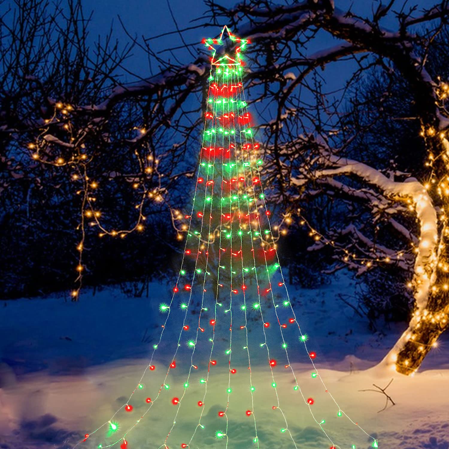 Qulist Christmas Decoration Color Change Star Lights Outdoor, 320 LED 16.4Ft Christmas Tree Toppers String Lights[8 Modes & Wate