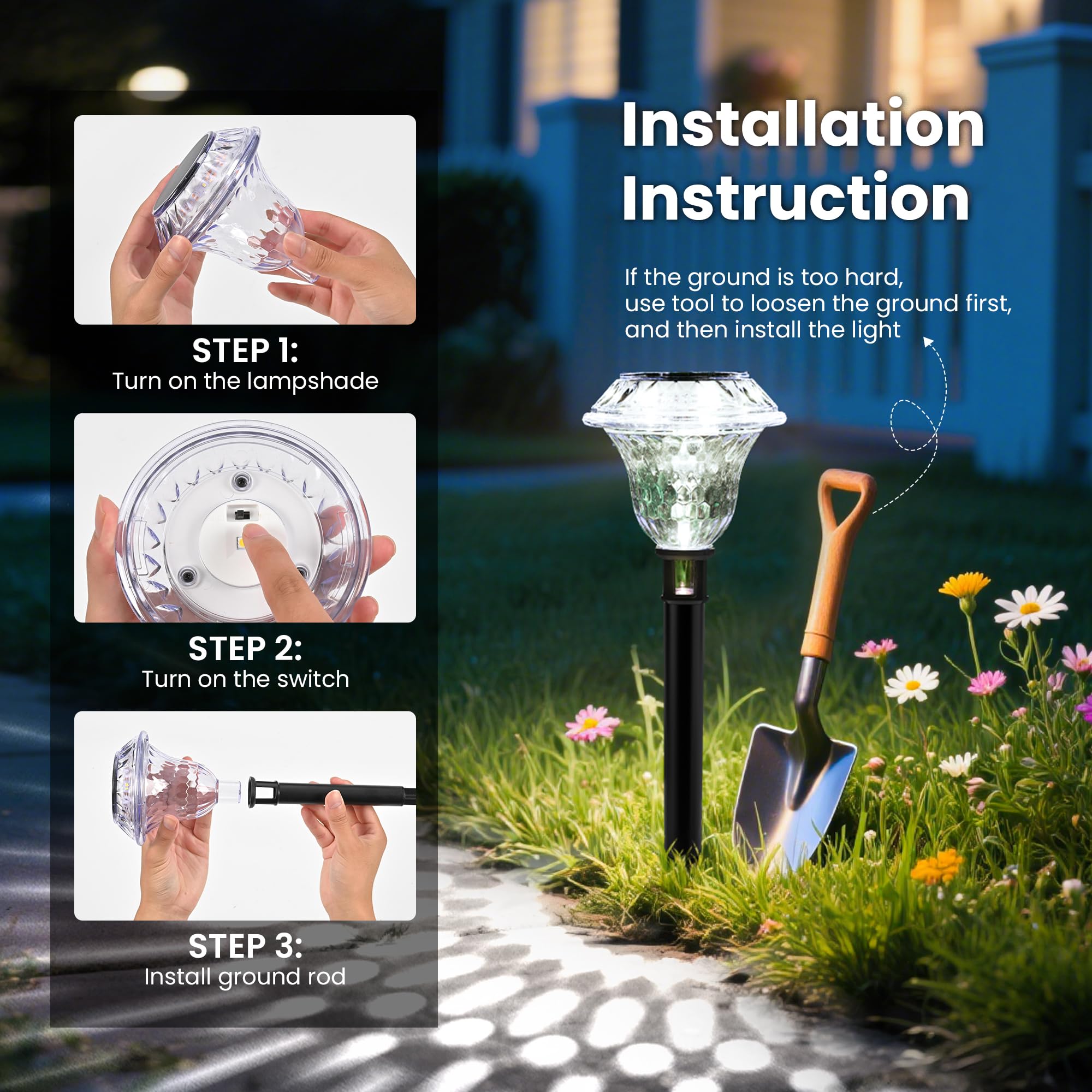 PATIOPIA Solar Pathway Lights - 6 Pack Cold White Waterproof Garden Decor for Yard, Driveway, Landscape, Model 10293