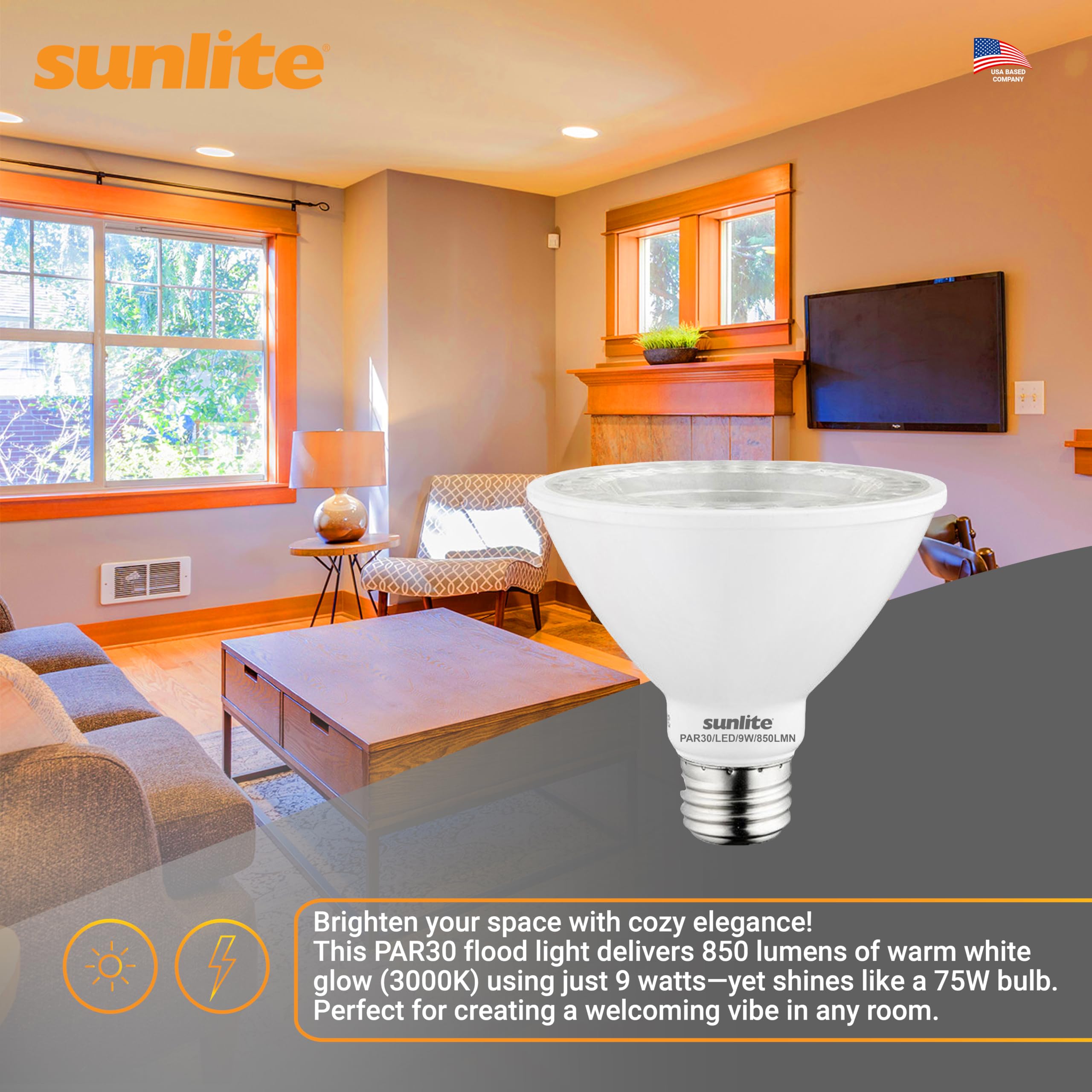 Sunlite LED PAR30 Flood Light Bulb, 9W (75W Equivalent), 850 Lumens, Dimmable, 3000K Warm White, 6 Count, Model 409
