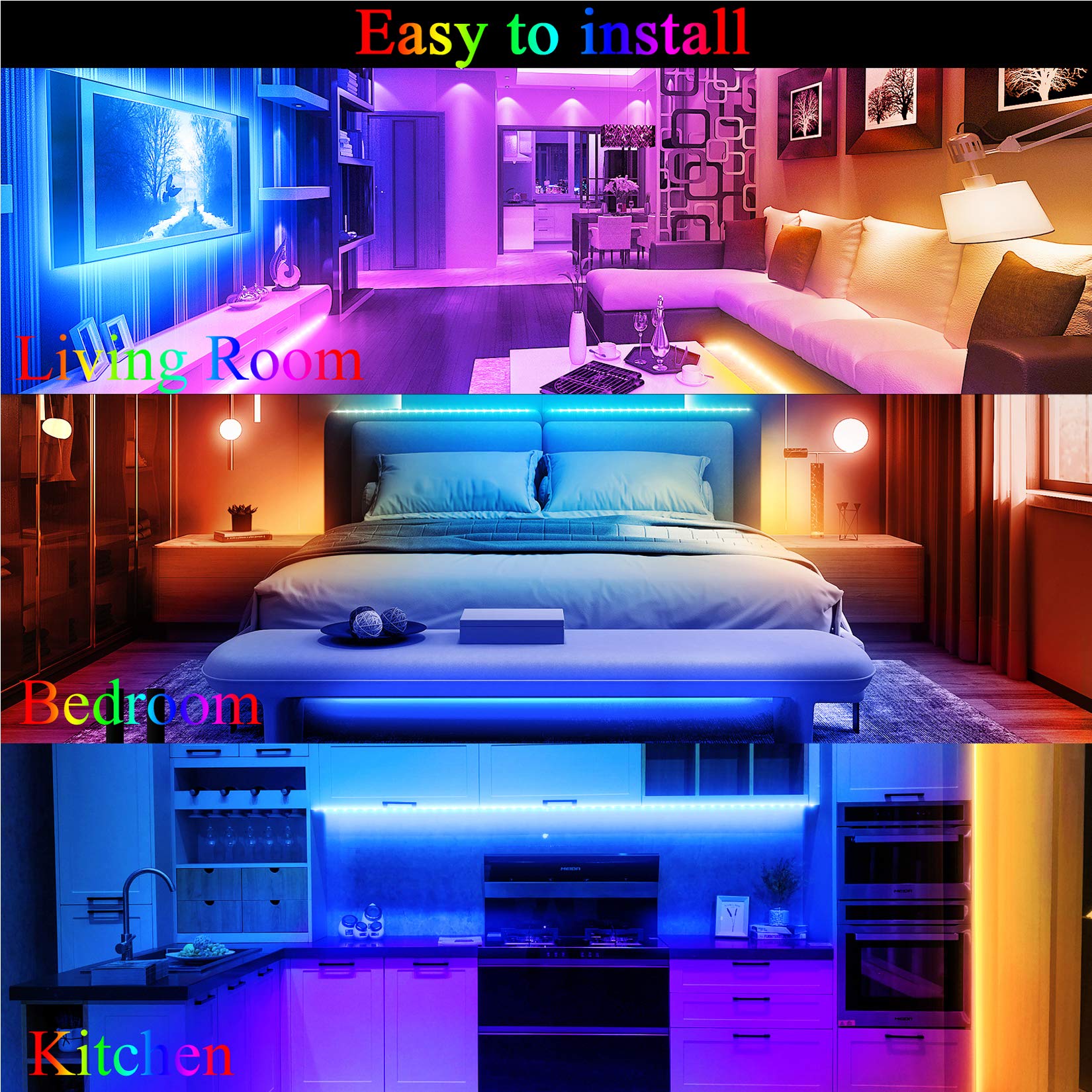 Qzyl 75Ft Led Lights For Bedroom, Rgb Led Strip Lights For Living Room, Party Decor With Dimmable Lighting, Bright Adjustable Co