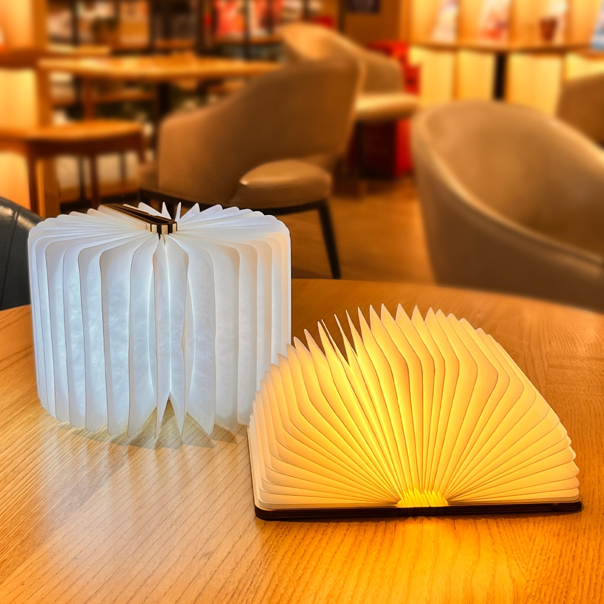 DLUFYEI Folding Book Lamp, Wooden Book Light(3 Color,Portable USB Rechargeable Night Light, Home Office Decoration Gift LED Book