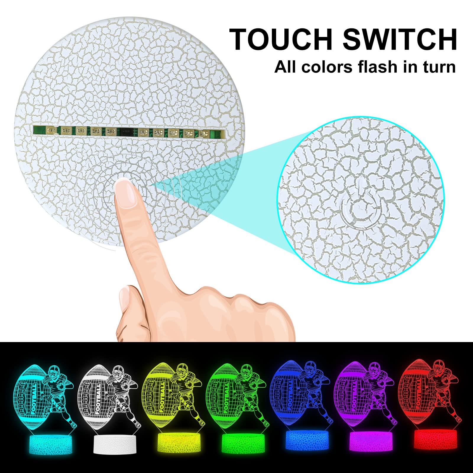 Shanjianke Football Athlete 3D Night Light Touch Control - 7 Colors Auto Gradient Night Light,Kids Night Light Suitable For Home