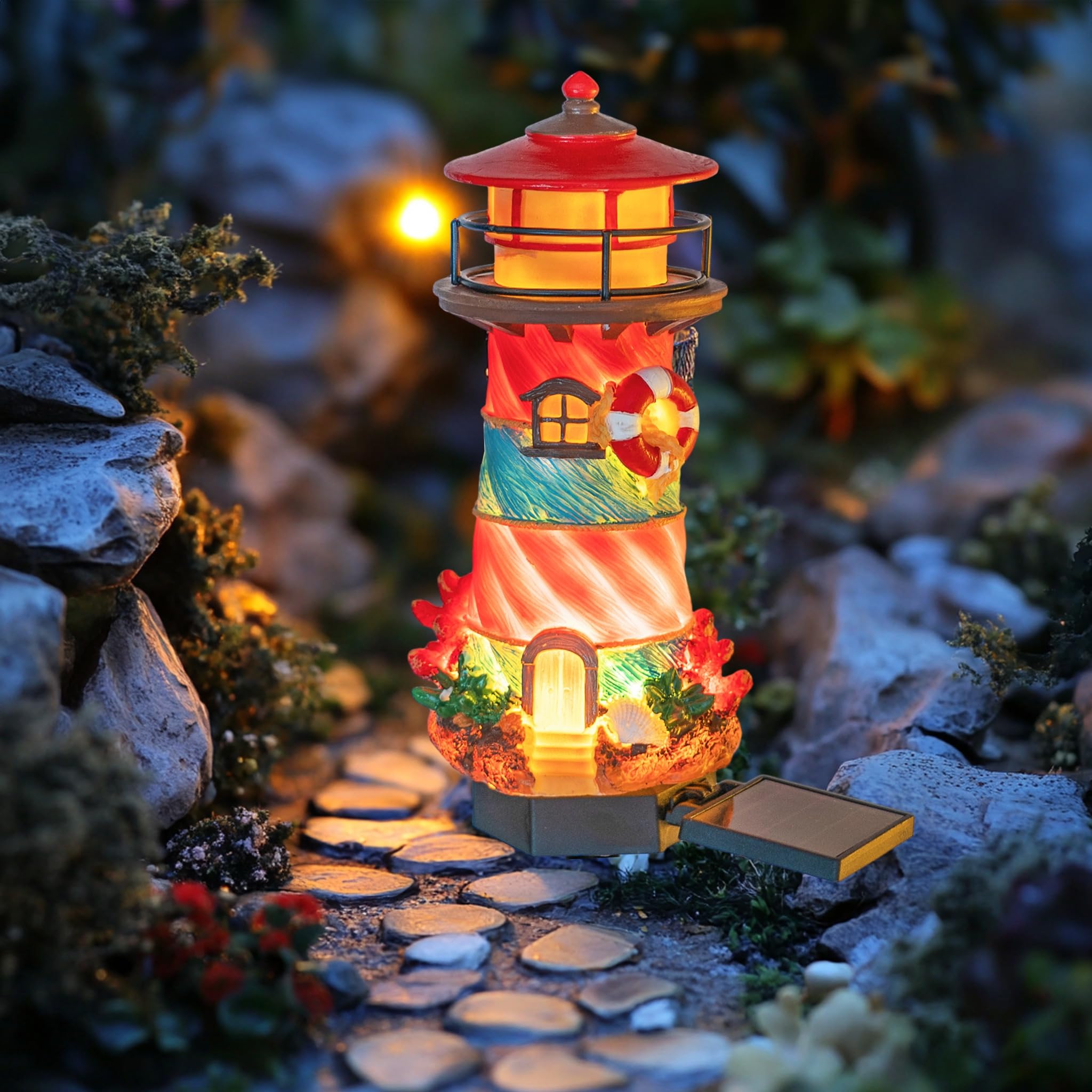 Dazzle Bright Miniature Lighthouse Pathway Decorative Lights, Solar Lights Outdoor Miniature Lighthouse Waterproof Garden Stake