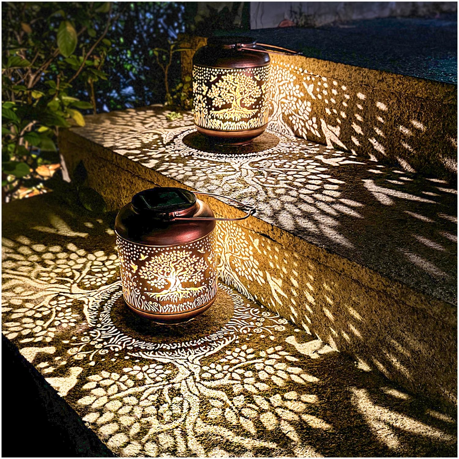 2 Pack Tree of Life Outdoor Solar Hanging Lanterns Waterproof LED Solar Lights Metal Decorative Lanterns for Garden, Patio, Courtyard, Backyard, Yard Decor Unique Tree of Life Gifts for Women