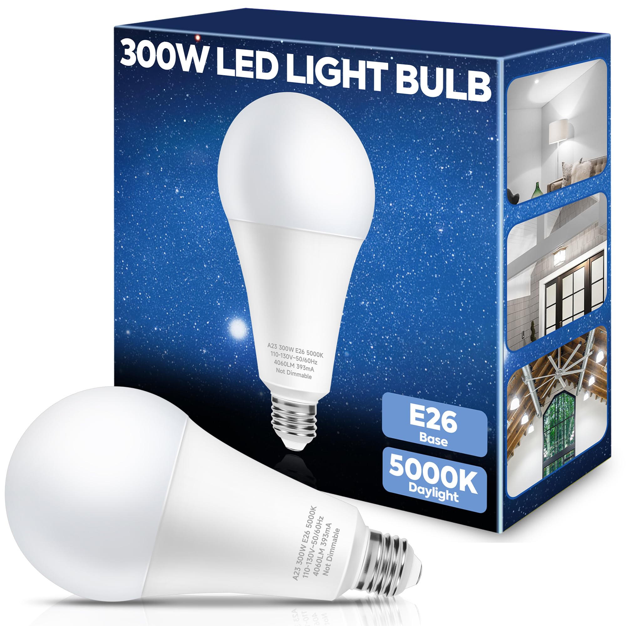 Nouscan 300W Equivalent Led Light Bulb, 4060Lm Super Bright A23 Led Bulb, Daylight 5000K, 33W Energy Saving, E26 Medium Base, 12