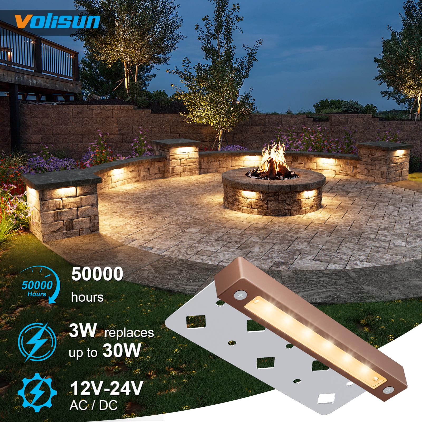 Volisun 12 Pack 7 Inch Retaining Wall Lights, Waterproof Led Hardscape Lighting, Cuttable Low Voltage Landscape Lighting, 12V Pa