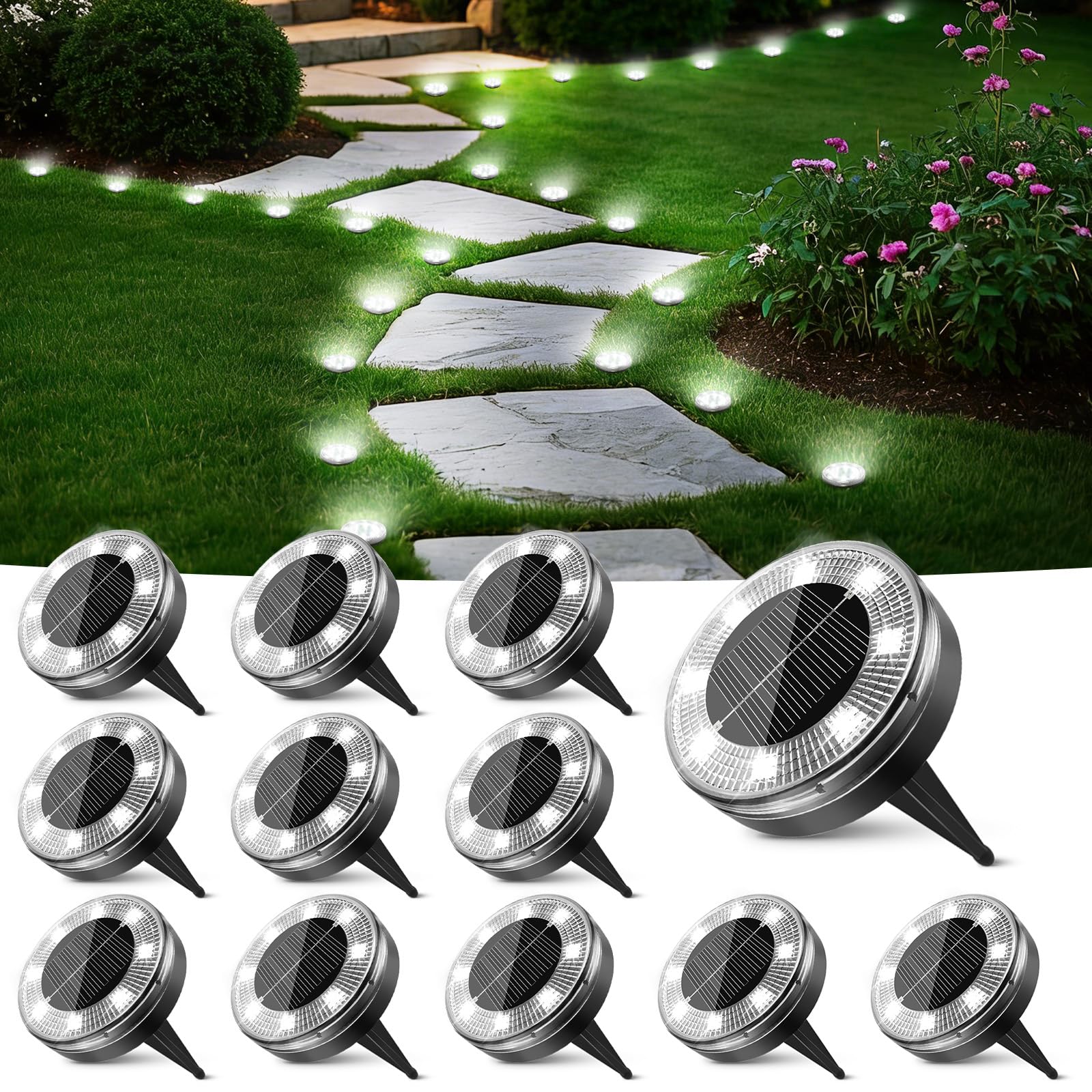 Peasur Mini Solar Ground Lights  12 Pack Flat Solar Disc Lights Outdoor Waterproof  2.3 Inch Small Solar Garden Lights Landscape Lighting for Outside Pathway Garden Yard Lawn Walkway Cool White